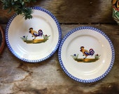 Pair St. Clement France Pottery CocoRico Rooster Salad Plates Faience, Country Cottage Kitchen Decor, Chicken Lover Gift, French Luneville