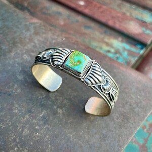Paul Yellowhorse Vintage Native American Navajo Green Spider Turquoise Sterling Silver Bracelet Paul Yellowhorse Vintage Native American Navajo Green Spider Turquoise Sterling Silver Bracelet
