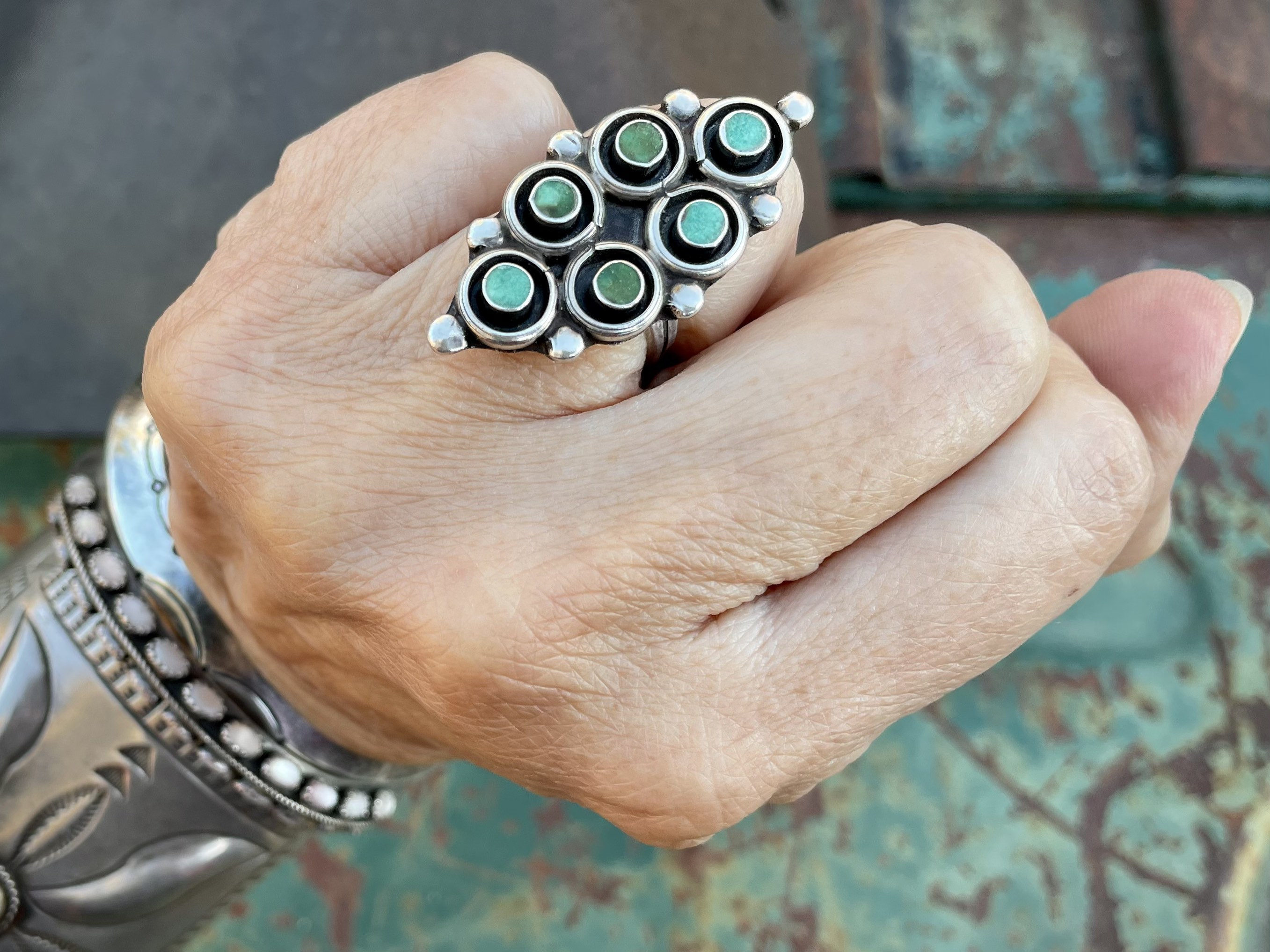 Important Dishta Superb Vintage Native American Zuni Turquoise Sterling Silver Watch Bracelet Important Dishta Superb Vintage Native American Zuni Turquoise Sterling Silver Watch Bracelet
