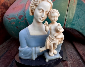 Vintage Madonna and Child Sculpture Made in Italy by Bianchi, Faux Alabaster