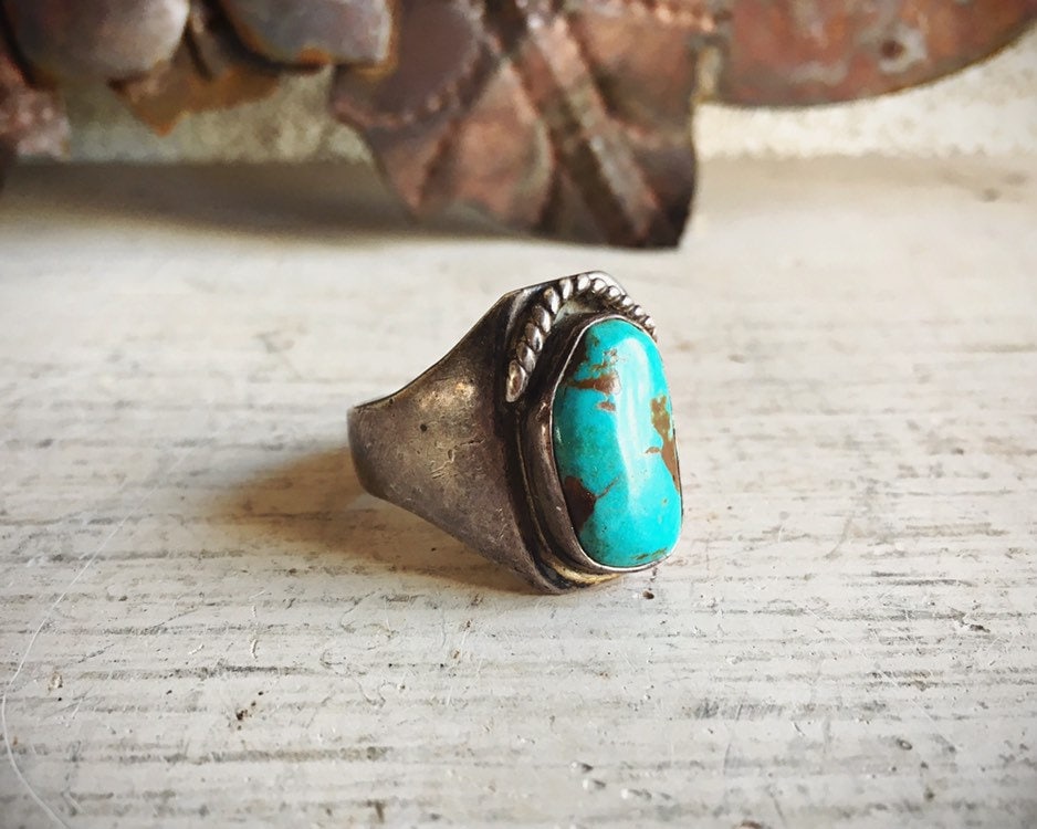 Vintage Turquoise Ring for Men Size 12 Native American Indian