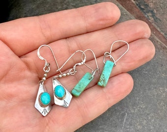 Two Pairs of Very Small Turquoise Earrings, Southwestern Native American Style Jewelry