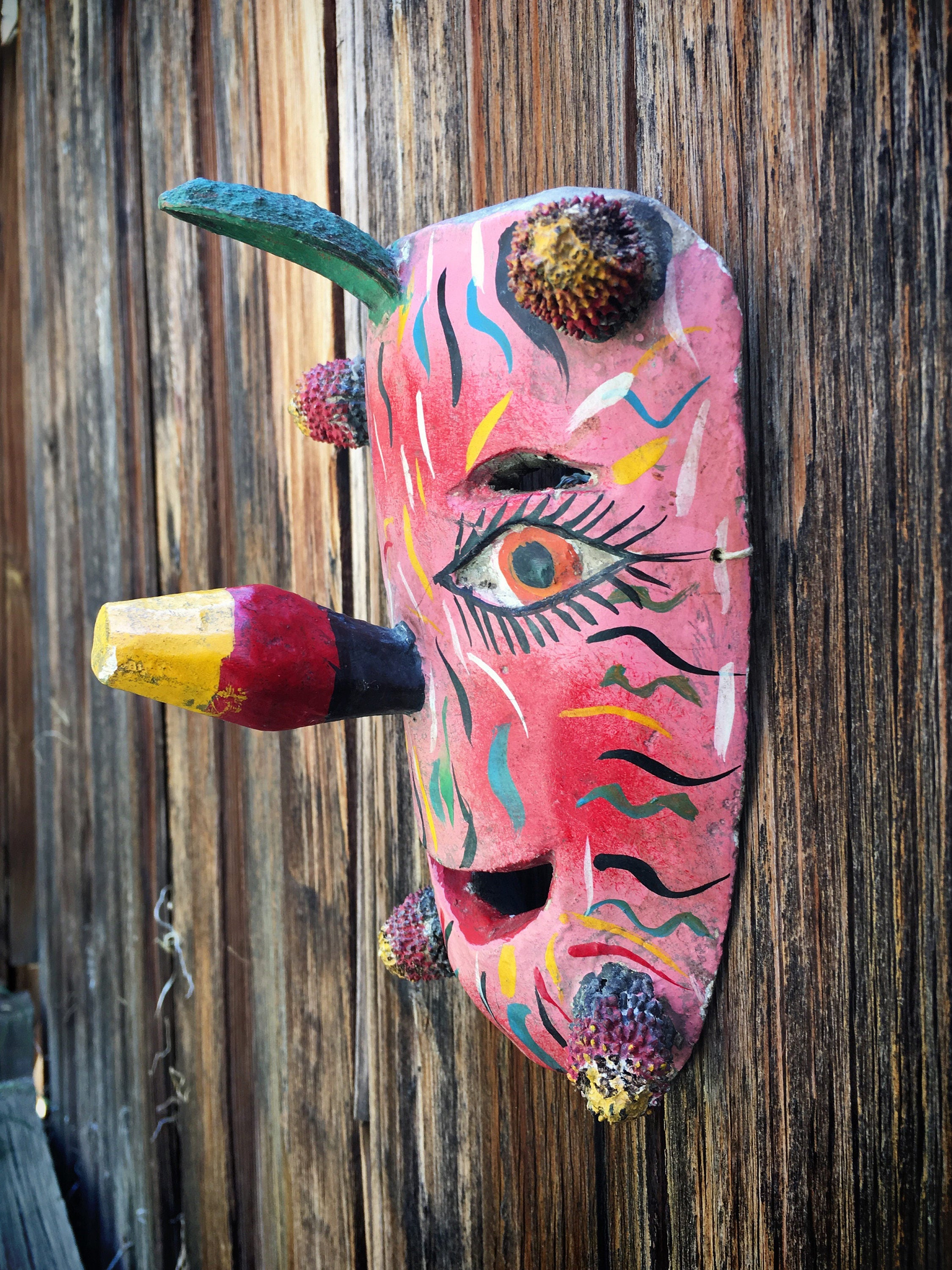 Mexican Mask Wall Hanging, Mexican Folk Art Rustic Home Decor, Bohemian Decor, Colorful Wall Art