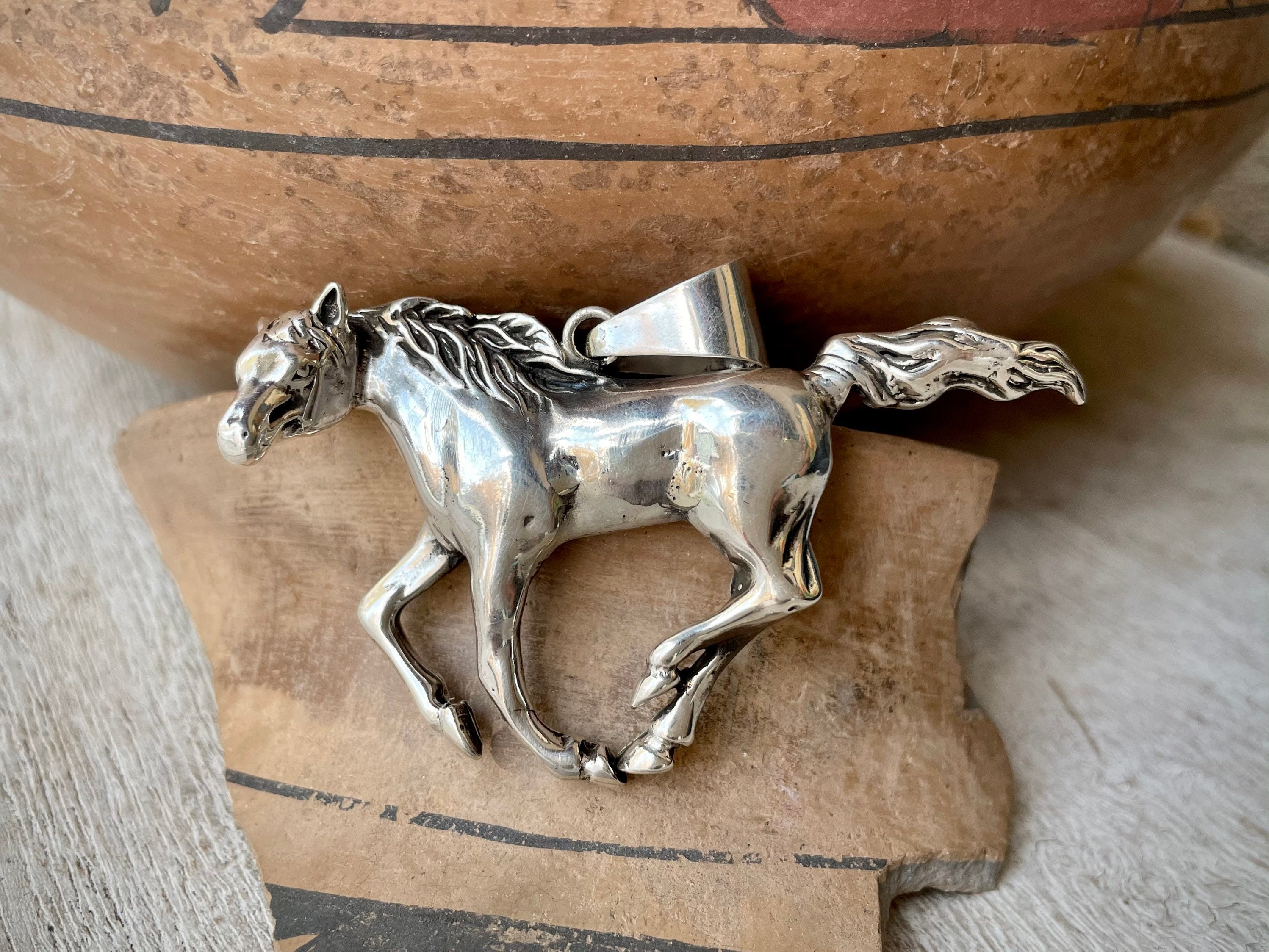 Large Sterling Silver Galloping Horse Pendant (Converted from Brooch ...