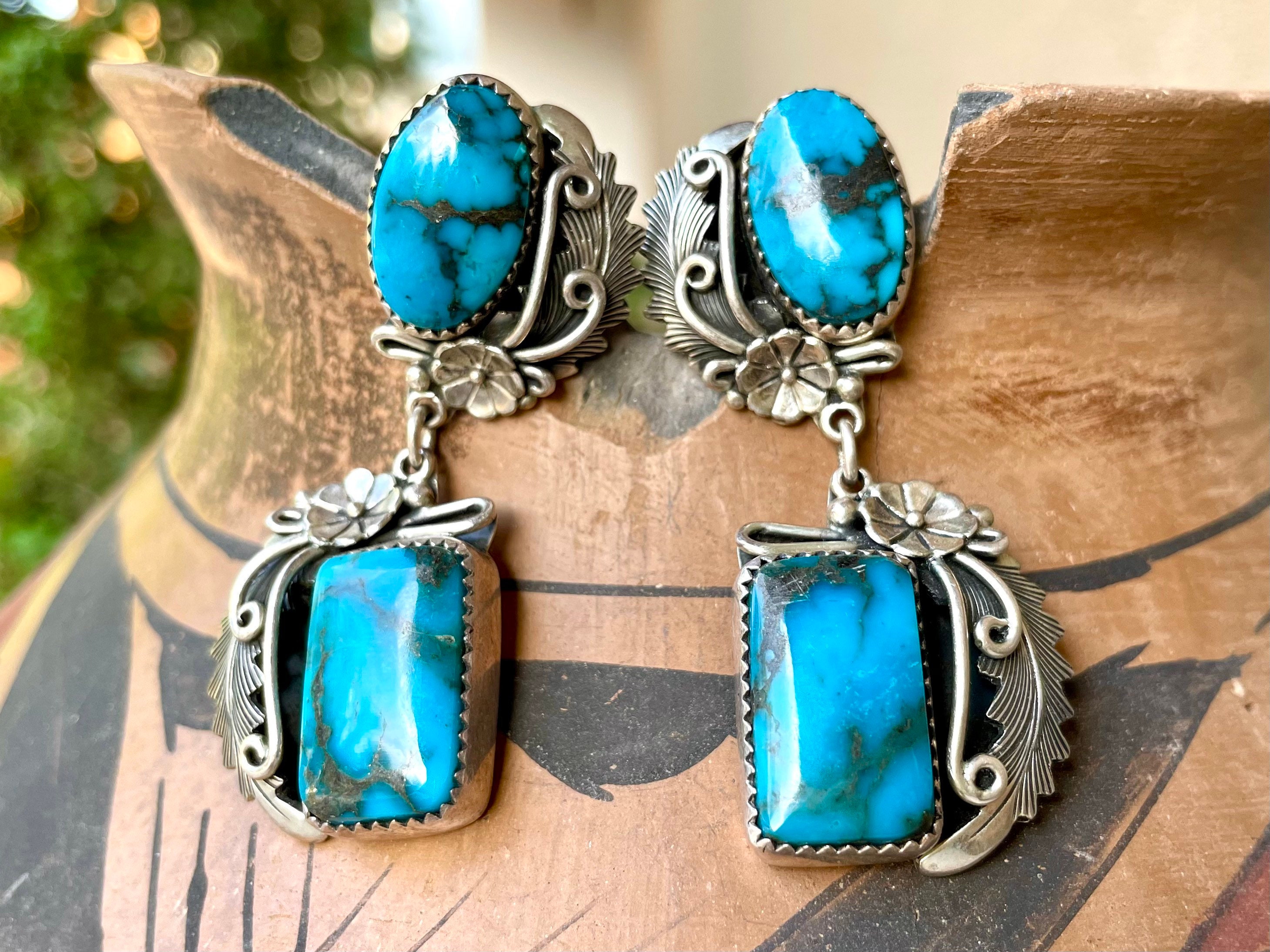 Rajasthani Silver Turquoise Earrings  Rajasthan Silver Earrings  Raj   Cosmic Norbu