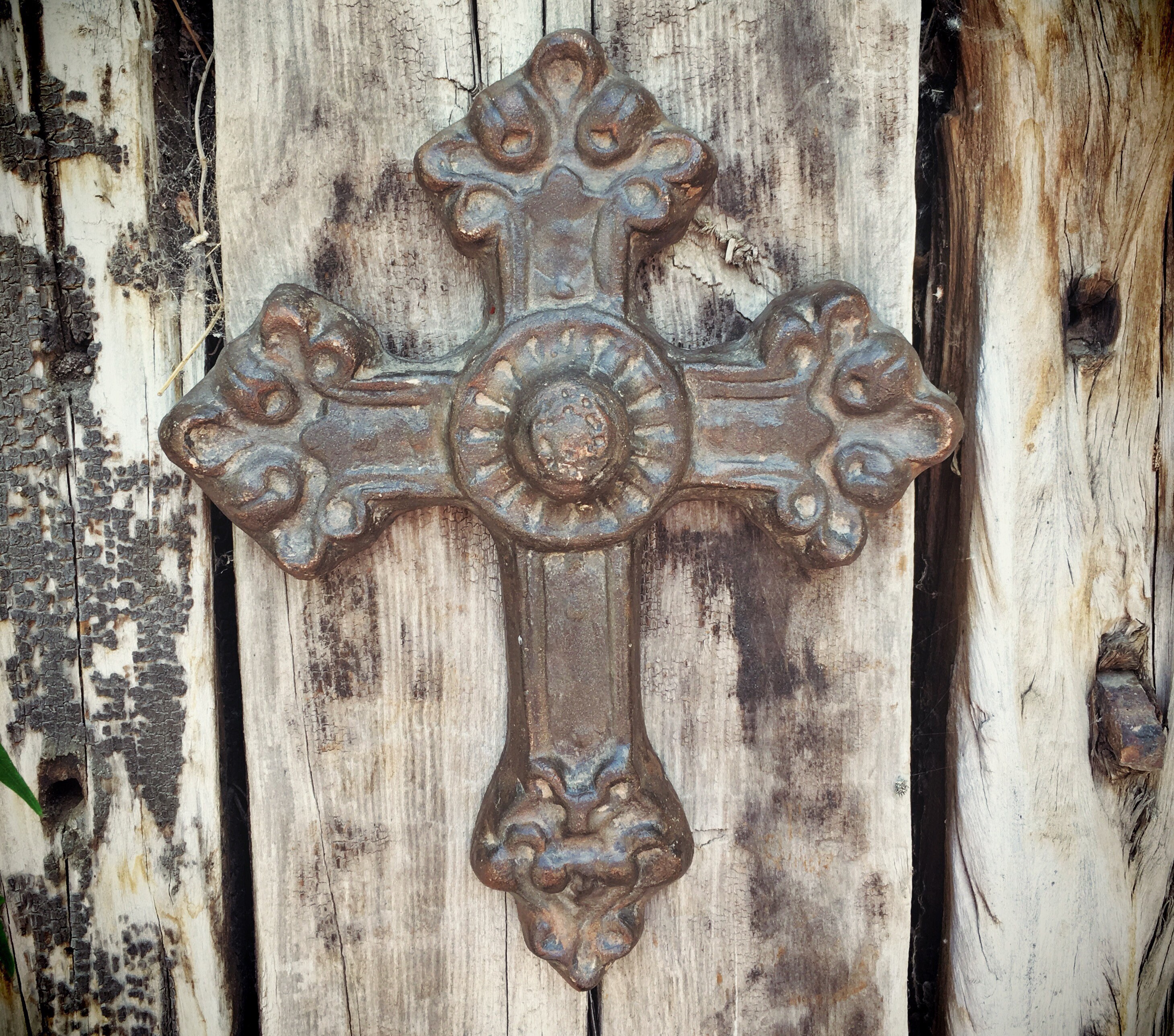 Vintage Mexican Pottery Wall Cross Spanish Decor, Ceramic Cross Wall