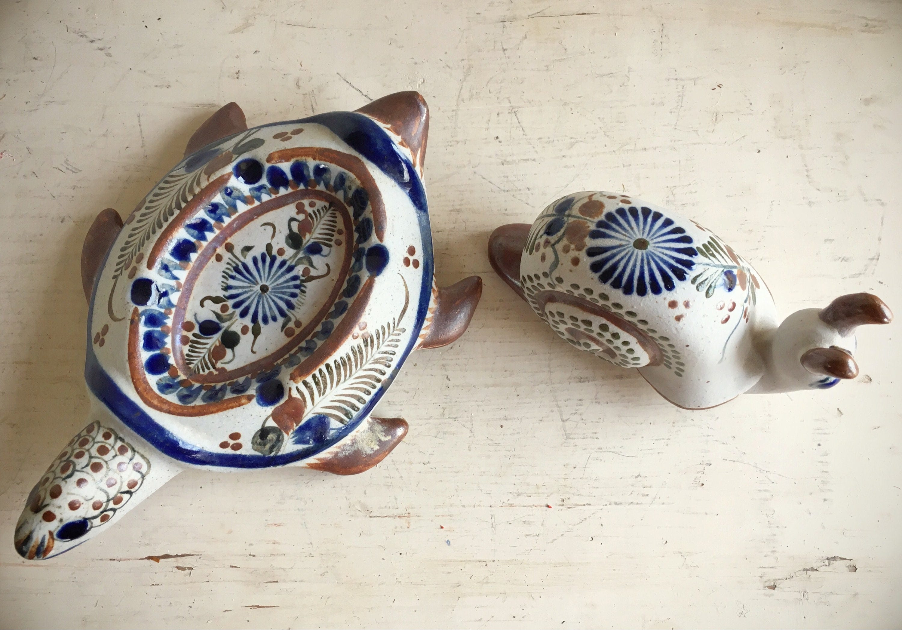 Tonala Turtle Ashtray, Mexican Pottery Tortoise, Turtle Folk Art