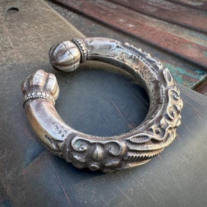 Vintage Tribal Hollow Silver Bangle Bracelet, Ethnic Nepalese Jewelry, Bunge Bala