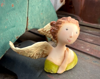 2003 Journey of Grace Resin Angel Figurine by Nancy Carter for Demdaco, Effortless Joy, Cherub Spiritual Gift Mom, Cottage Bookshelf Decor