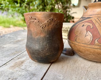Vintage Navajo Pine Pitch Pottery Vase Dark Brown Glaze, Native American Art, Cow Springs