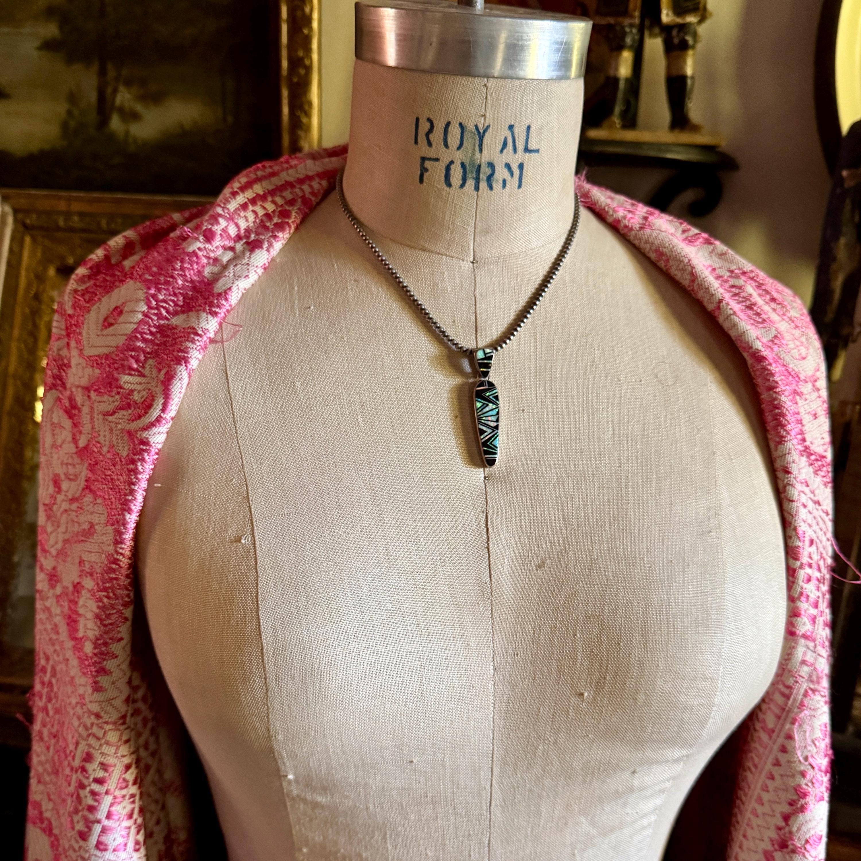 Navajo Ervin Hoskie Necklace, Onyx Opal Inlay Pendant on Navajo