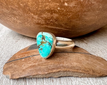 Simple Matrixed Blue Turquoise Ring Approx Size 13.25, Men's Southwestern Jewelry Gift for Him
