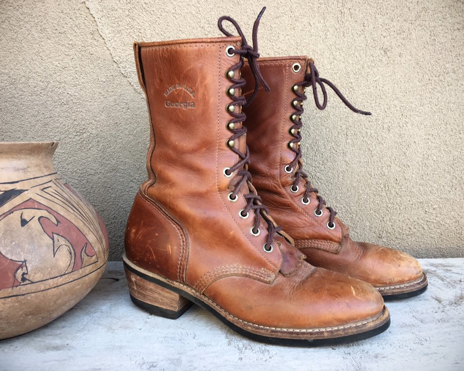 Vintage Cowboy Boots Women Size 9 M (Fit 7 to 7.5) Brown Leather Packer