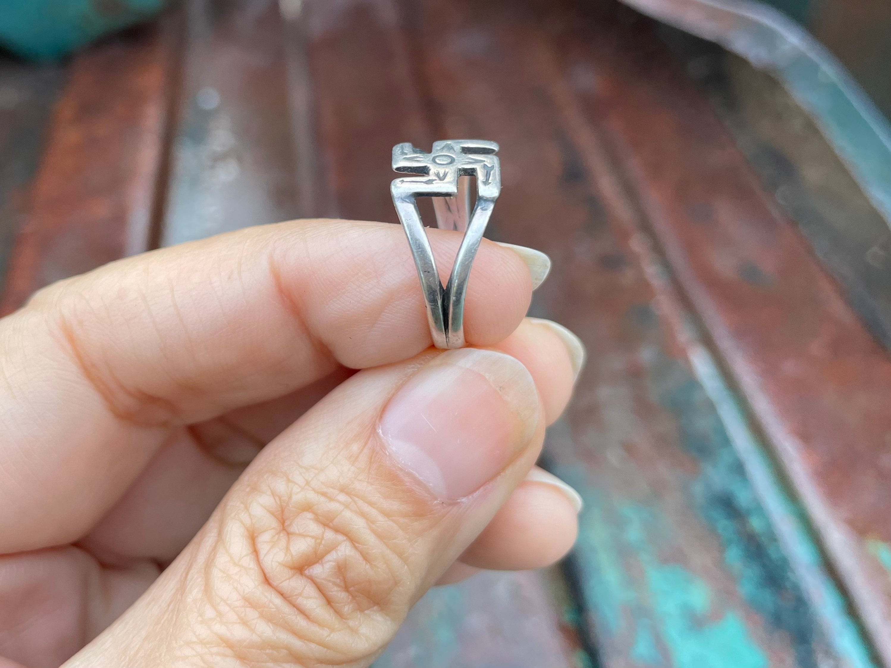 指輪・リング Navajo Vtg Fred Harvey 
Turquoise Ring Small Fred Harvey Era Silver Whirling Log Ring Size 6.75