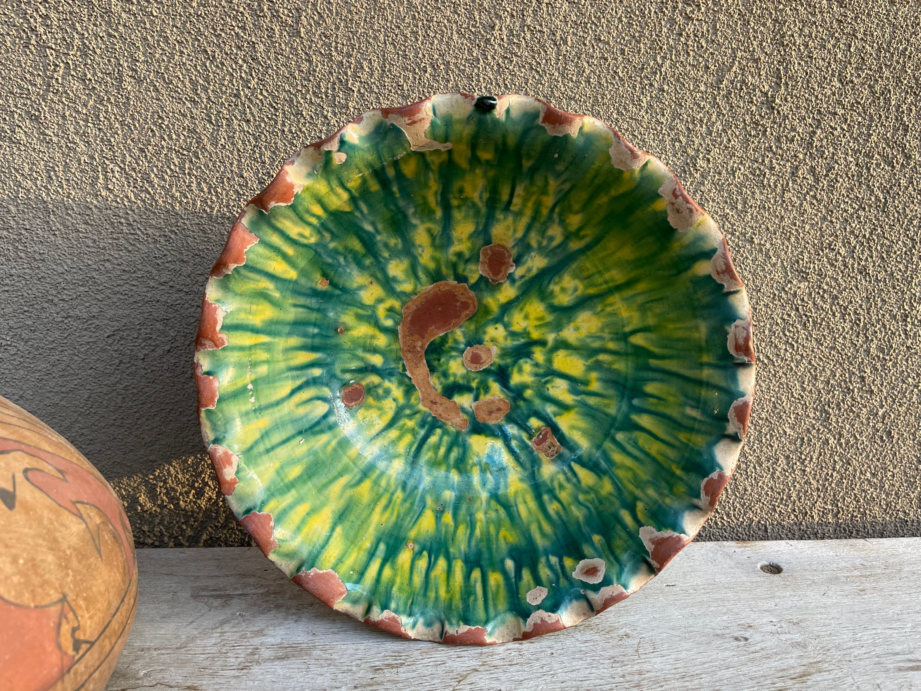 Vintage Oaxaca Old Mexico Dripware Pottery Bowl, Circa 1930s, Rustic