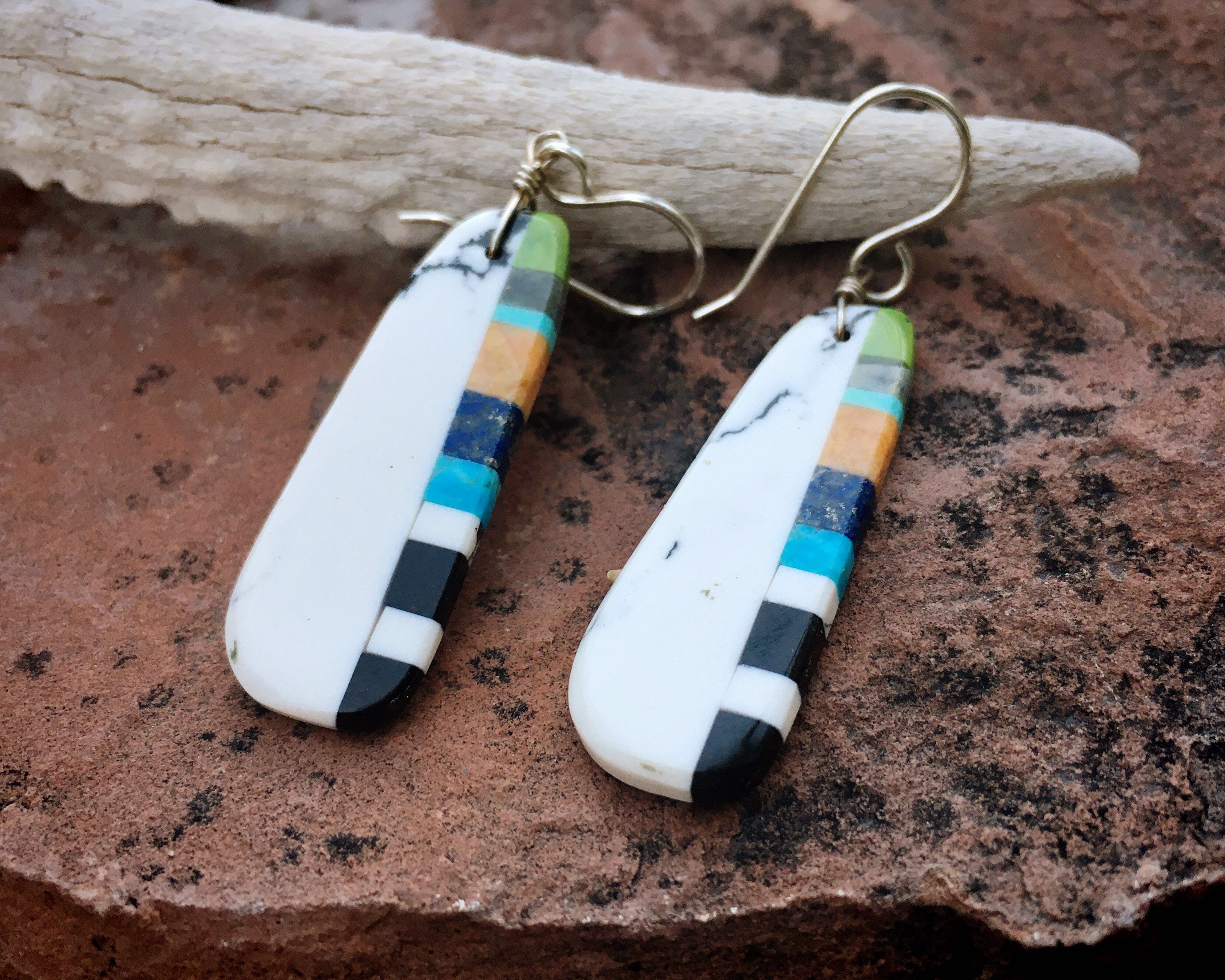 Small Multicolor White Buffalo Slab Earrings Santo Domingo Earrings ...