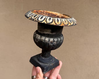 Rusty Old Iron Pedestal Compote Hole in Bottom, Medium Small, Cottage Garden Succulent Planter