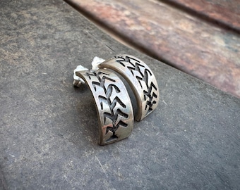 Vintage Hopi Terry Wadsworth Sterling Silver Overlay Earrings with Cornstalk Design