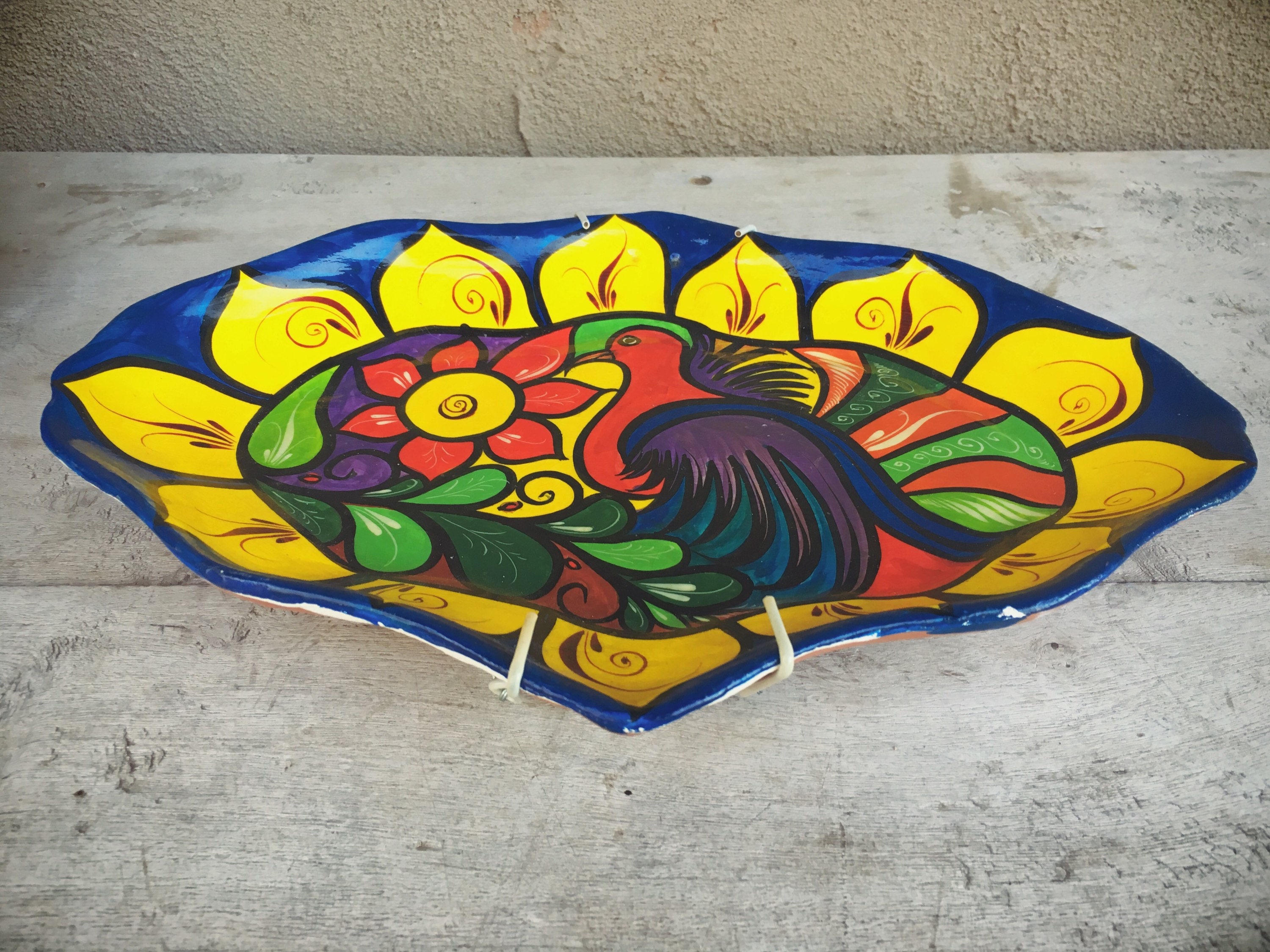 Mexican Pottery Folk Art Platter Wall Art, Colorful Plate Wall Hanging
