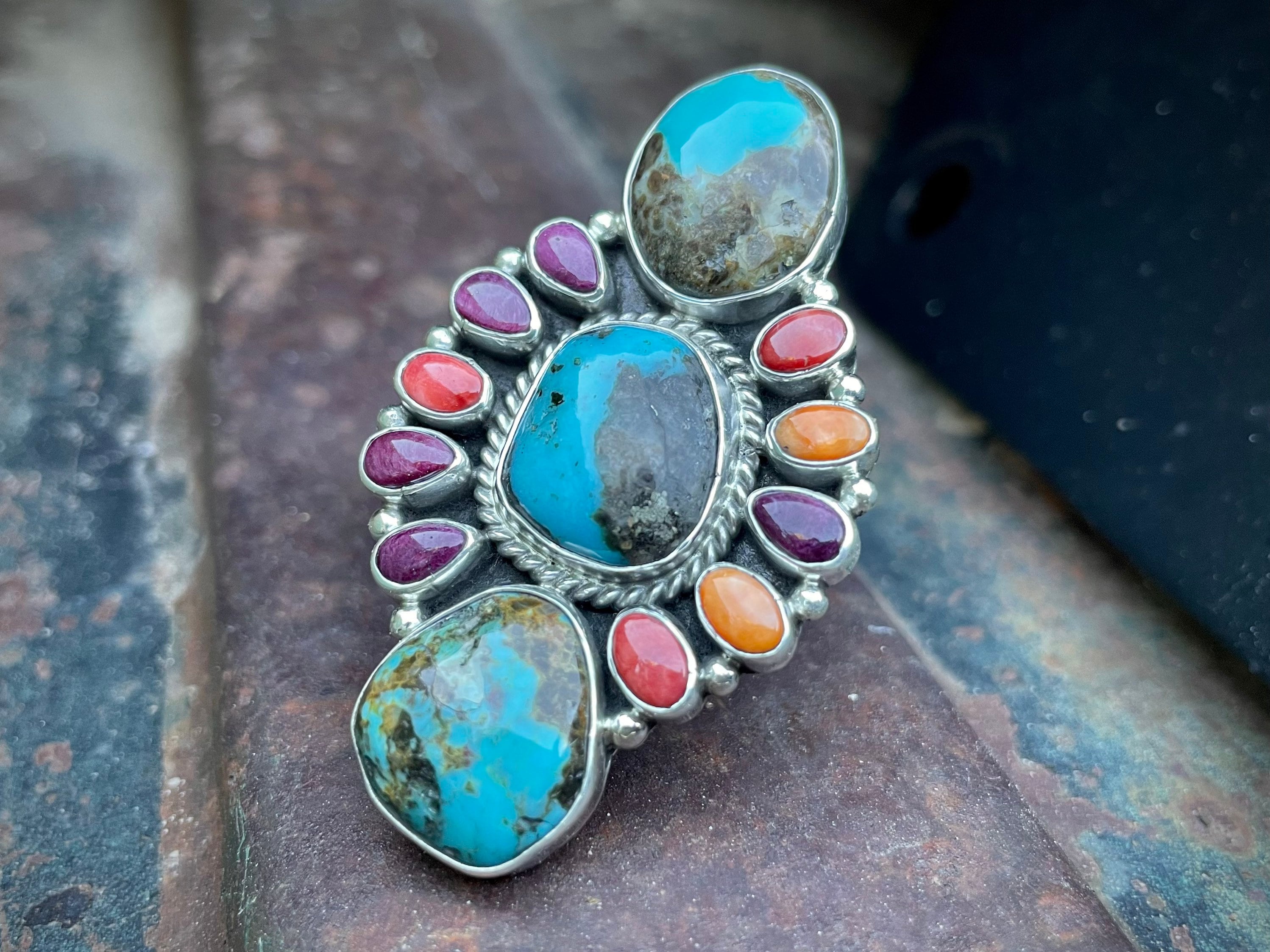 Navajo Mary Jane Garcia Turquoise Multistone Ring Size 8.5, Native ...