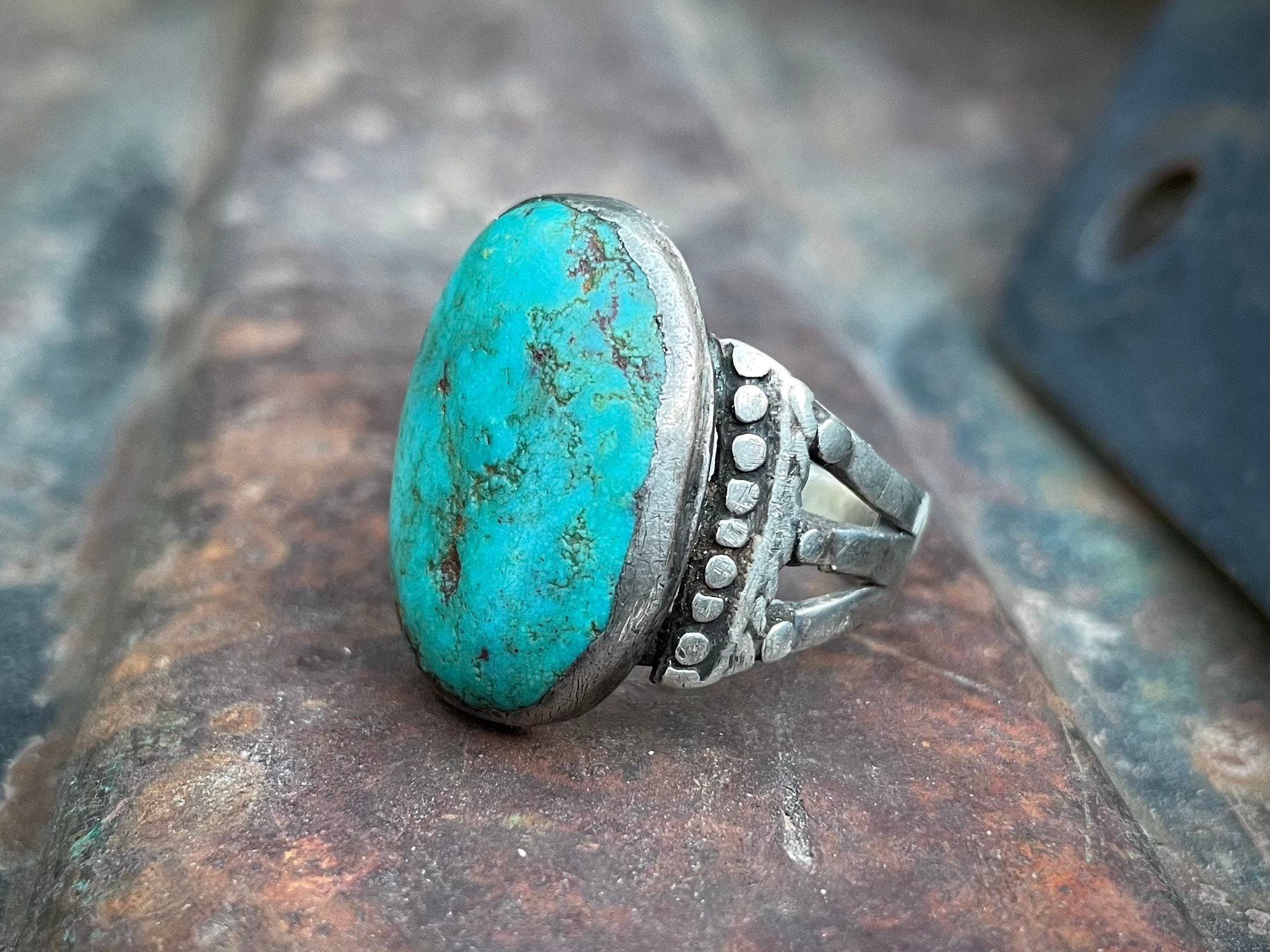 Amazing Vintage Navajo Domed Turquoise Sterling Silver Native American Jewelry Ring Old Amazing Vintage Navajo Domed Turquoise Sterling Silver Native American Jewelry Ring Old