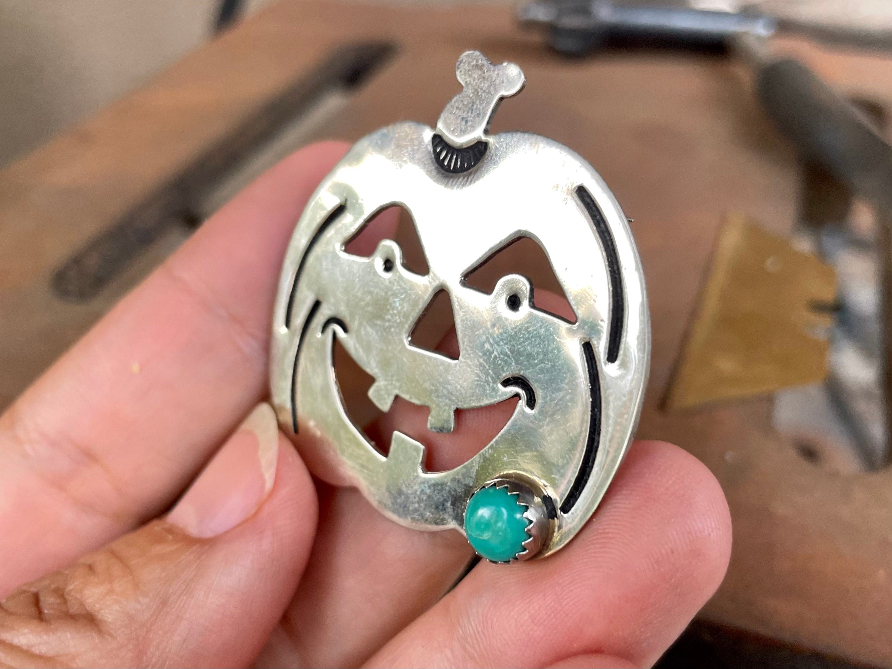 German Silver Jack O Lantern Brooch Pin for Hat or Jacket, Pumpkin Fall ...