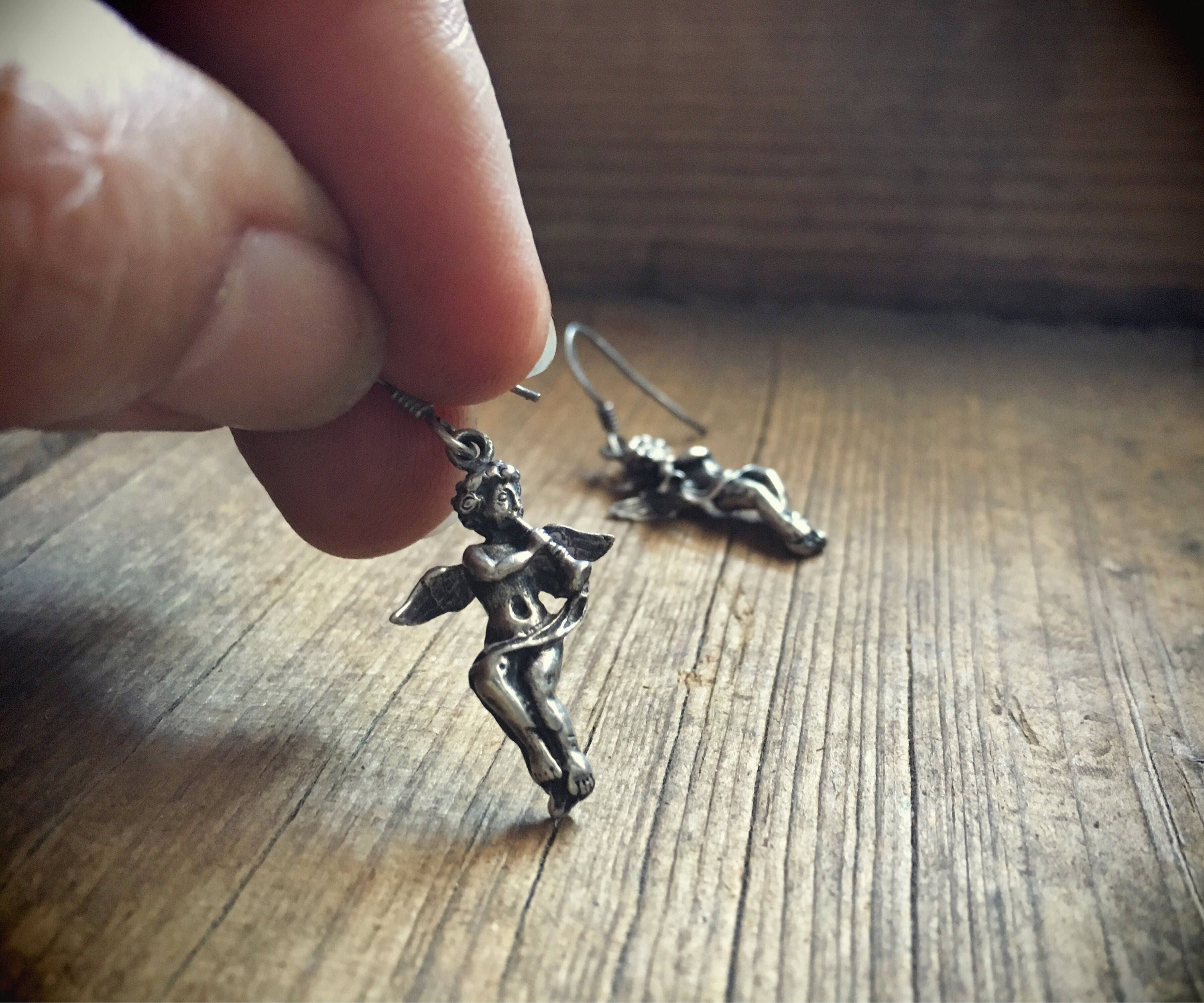 Vintage sterling silver cherub earrings angel Christmas jewelry