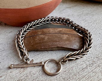 Navajo Steven Arviso Sterling Silver Link Bracelet 8", Wheat Chain, Heavy 31g