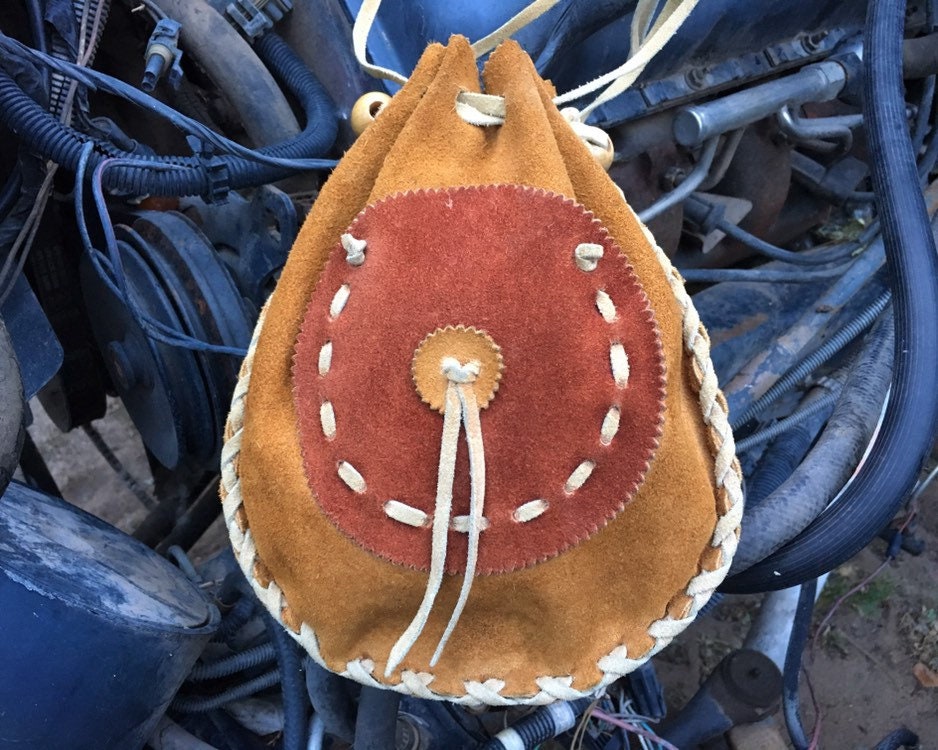 Vintage Leather Drawstring Purse Brown Suede with Buckskin Lace and ...