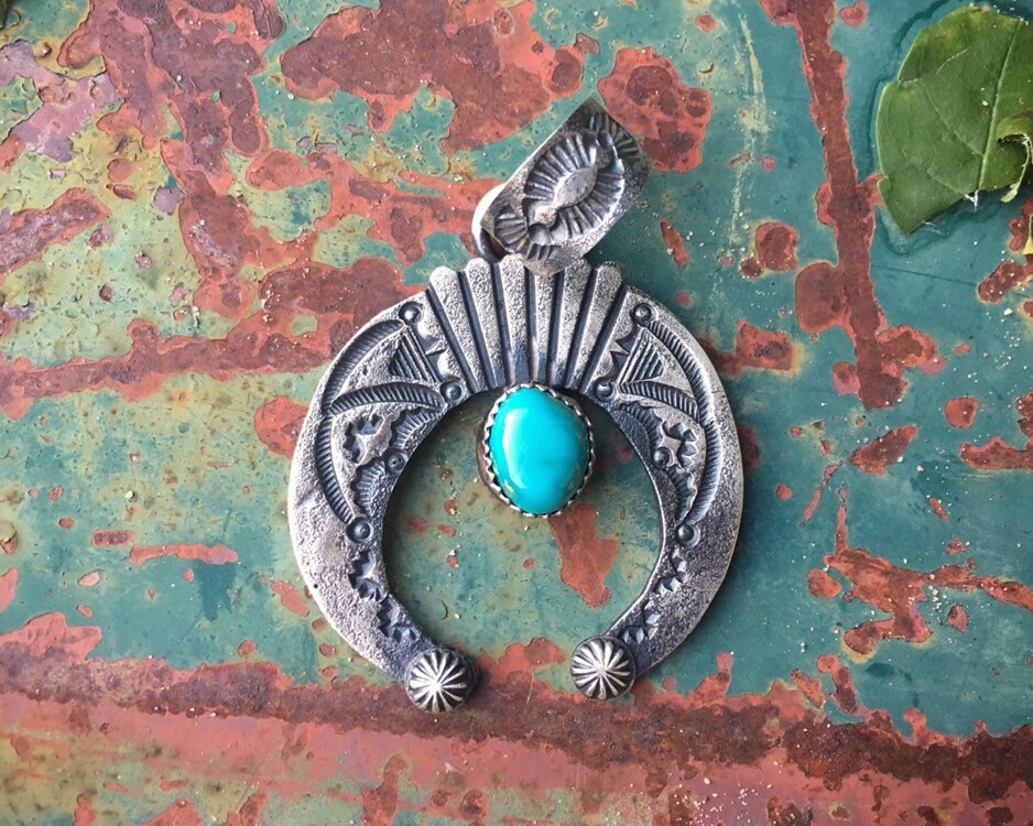 Signed Navajo Turquoise Sterling Silver Naja Pendant for Women, Native ...