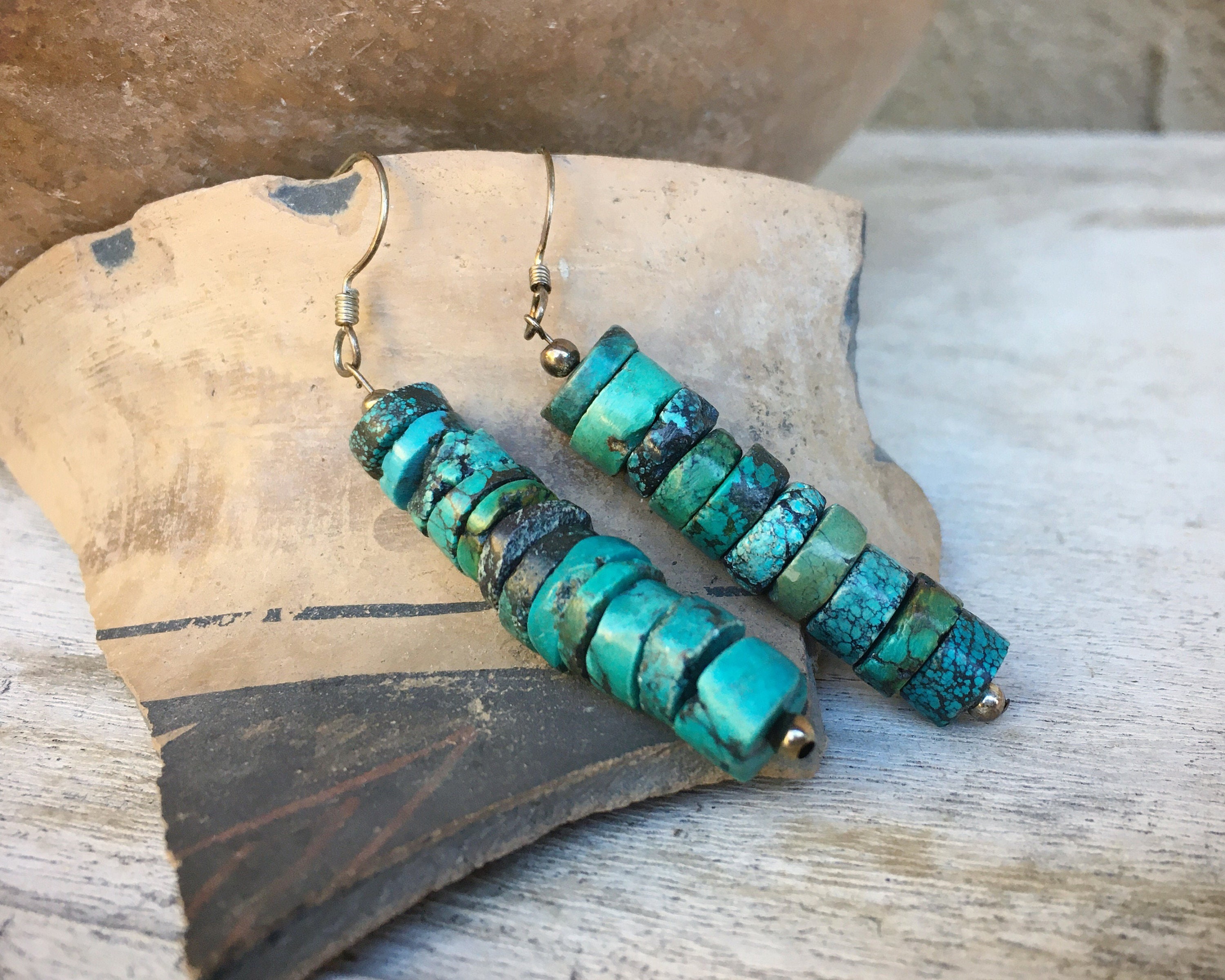 Vintage Turquoise Heishi Earrings for Women, Southwestern Native ...