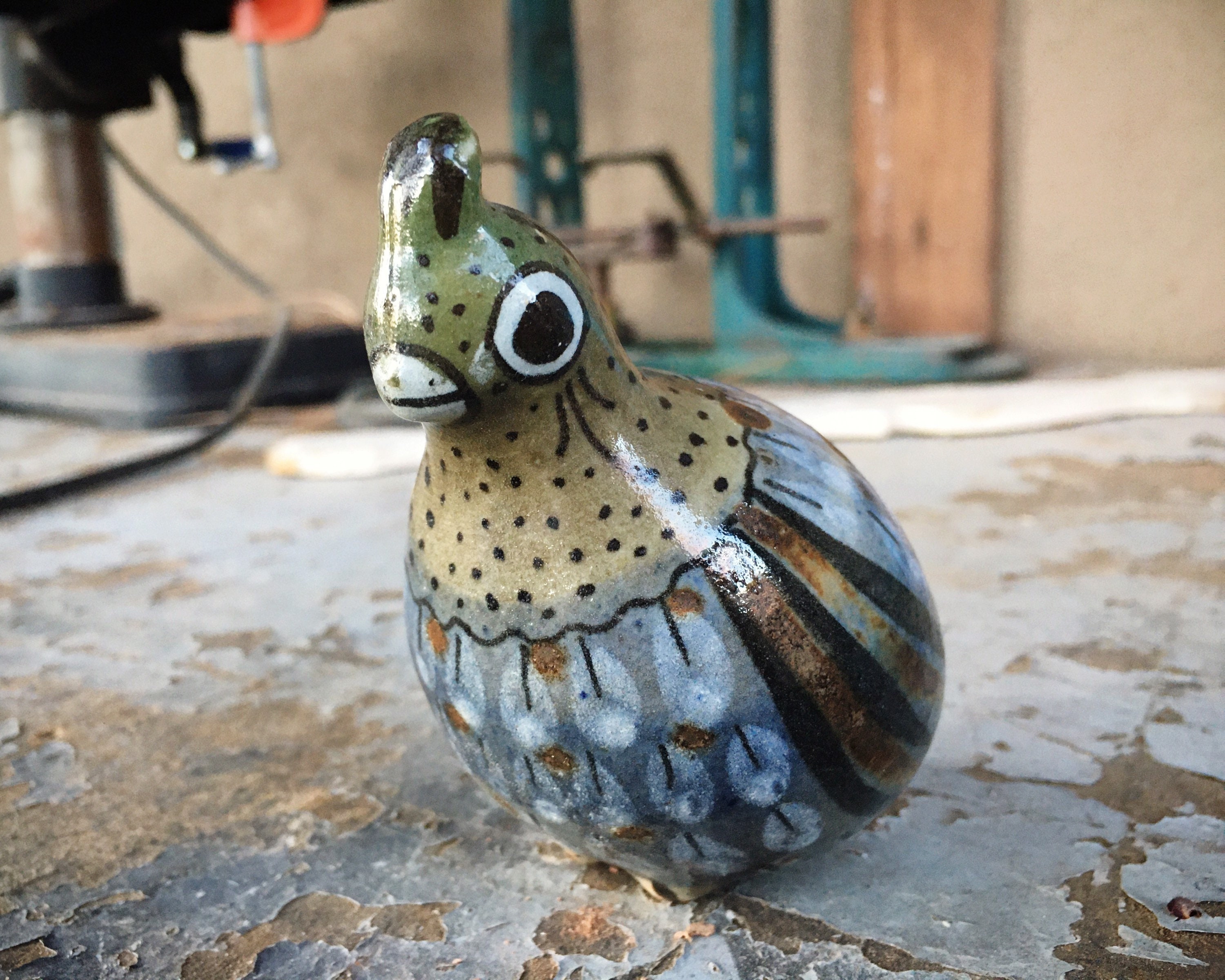 Signed Ken Edwards Mexican Pottery Quail Figurine, Tonala El Palomar