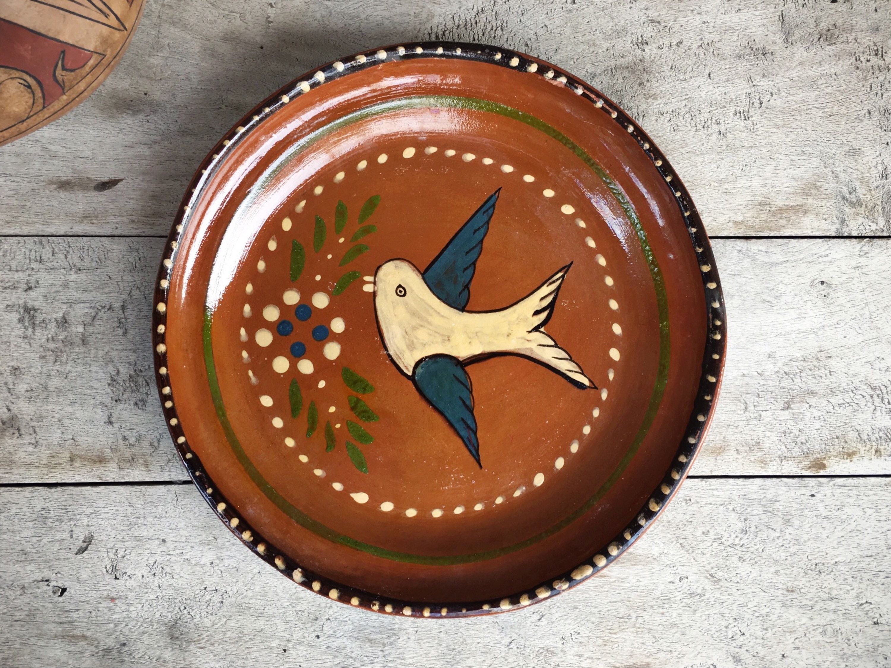 Mexican Pottery Plate Bird Decor Capula Michoacan Redware Mexican Decor, Folk Art Plate