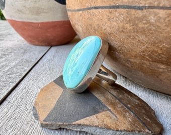 Signed Simple Pale Blue Turquoise Ring Size 8, Navajo Native American
