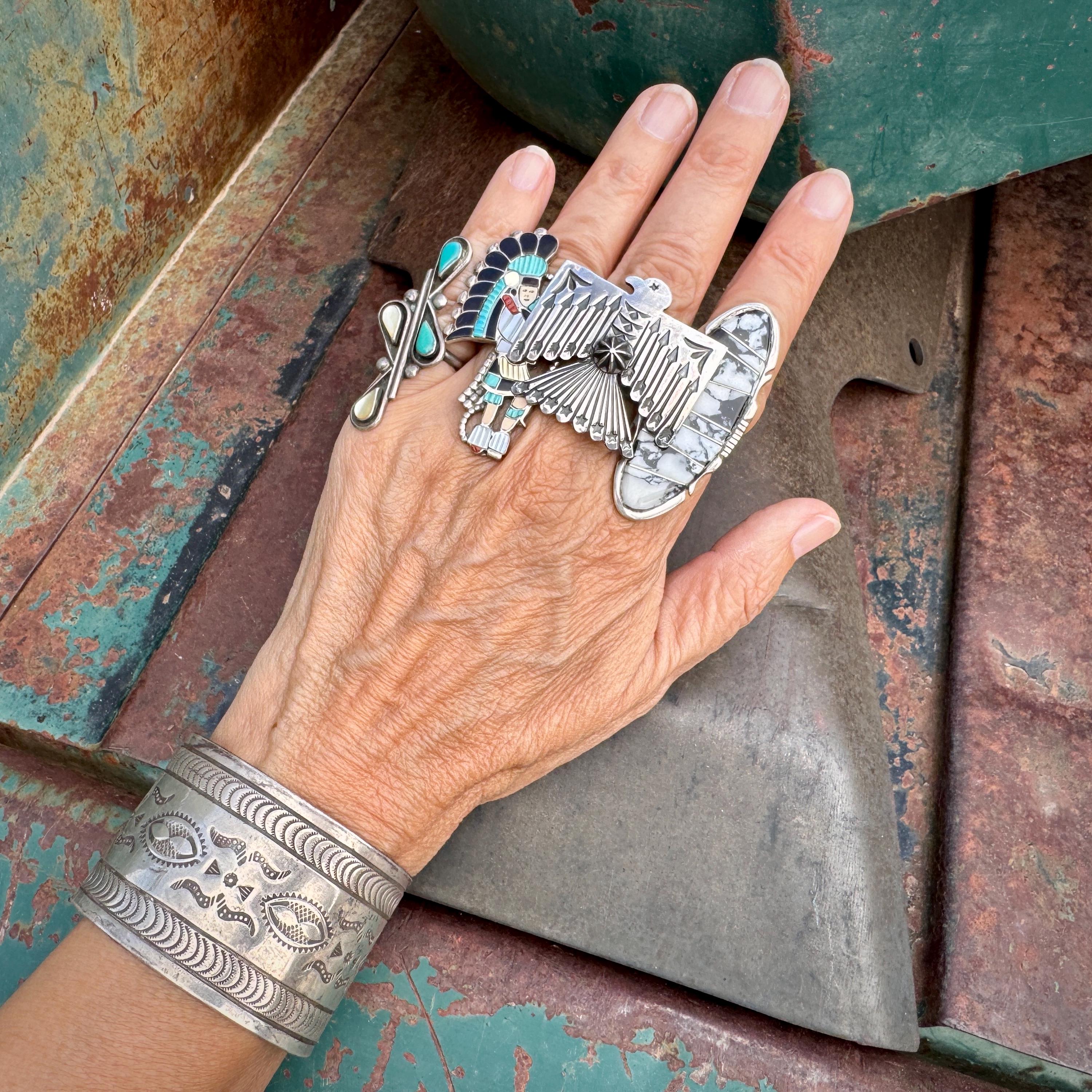 Navajo Sunshine Reeves Sterling Silver Thunderbird Ring Adjustable