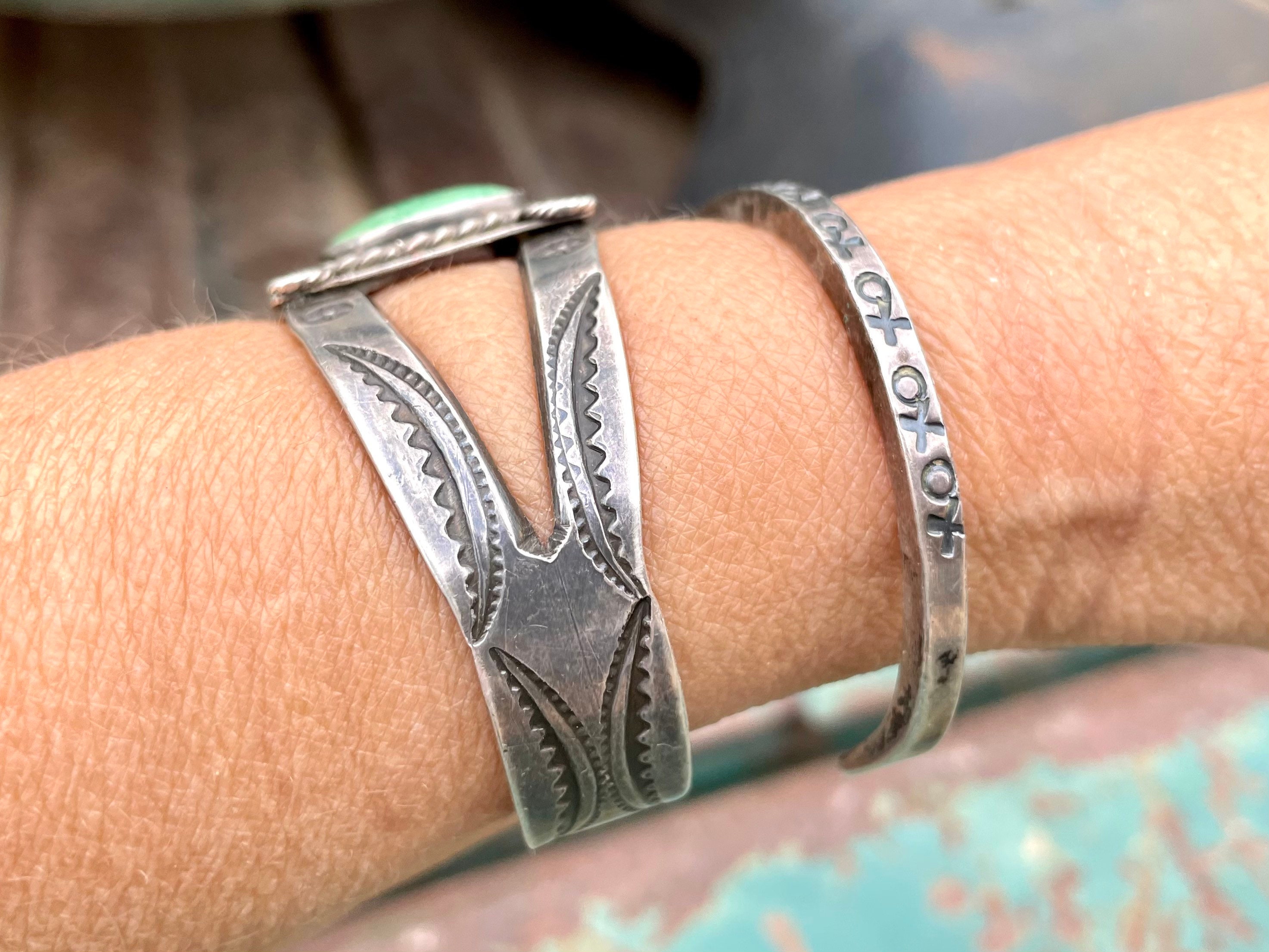 Fred Harvey Era Natural Green Turquoise Cuff Bracelet for Small