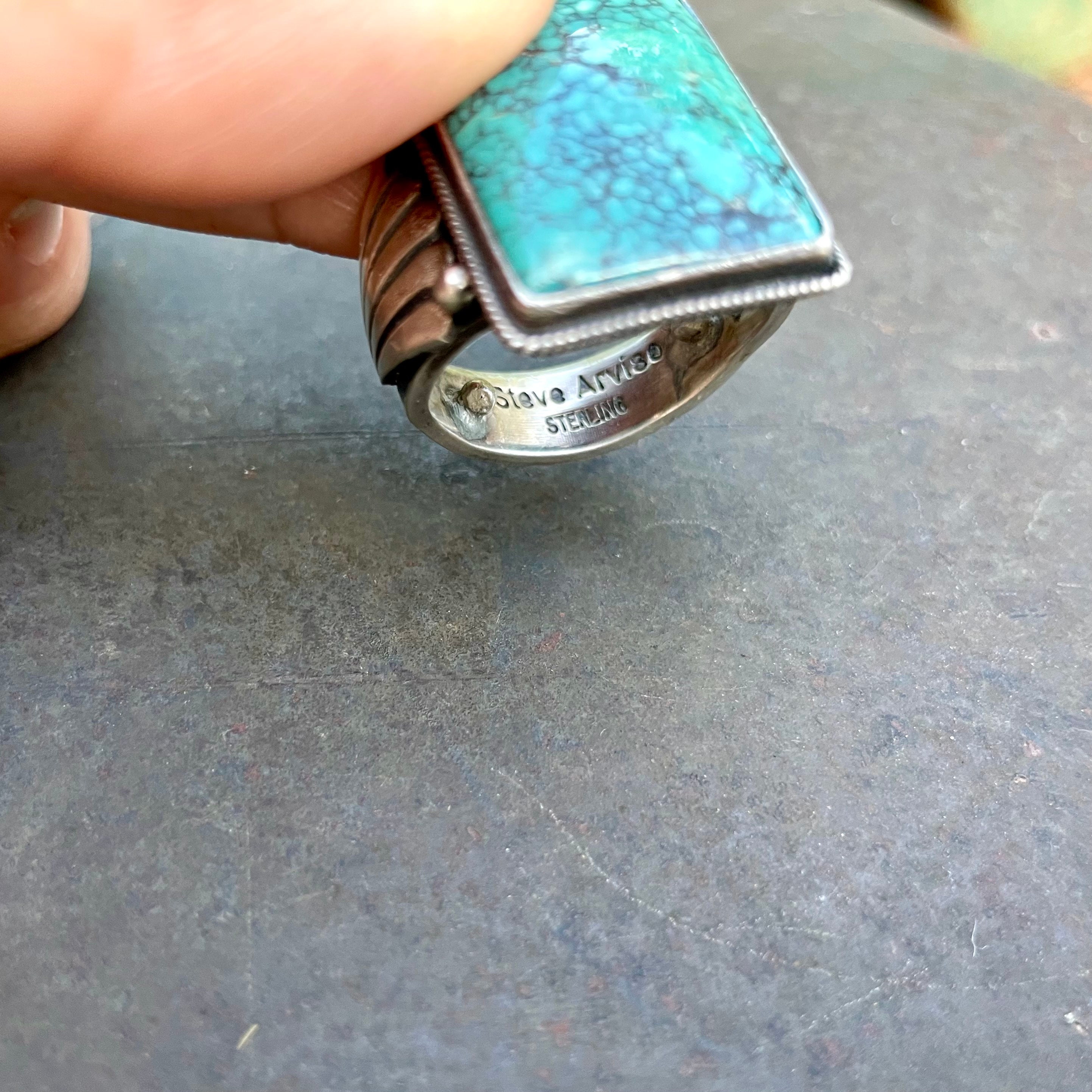 Vintage Spiderweb Turquoise Ring by Navajo Steven Arviso, Approx 