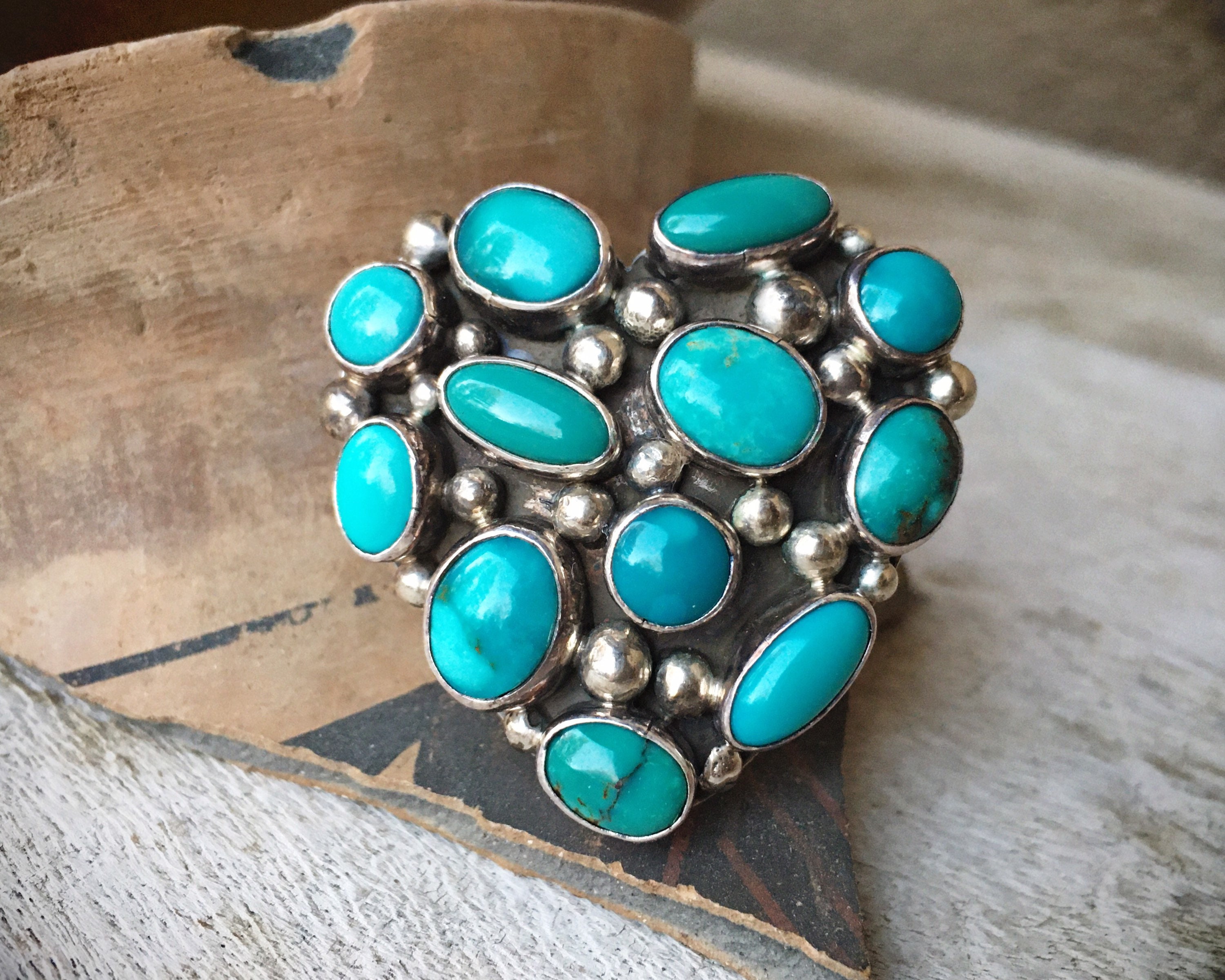 Huge Heart All Love Vintage Native American Navajo Turquoise Sterling Silver Heavy Ring Huge Heart All Love Vintage Native American Navajo Turquoise Sterling Silver Heavy Ring