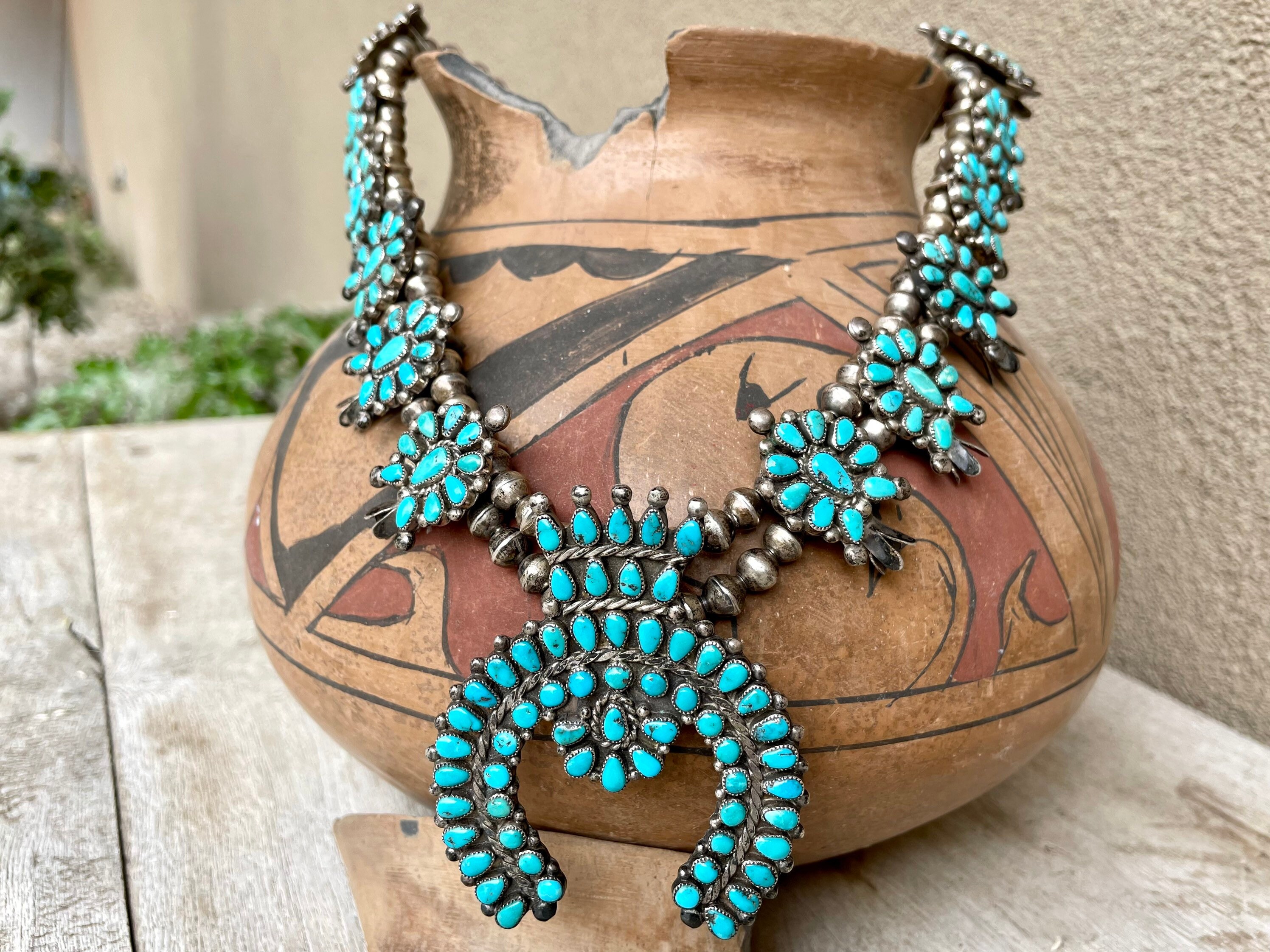 Navajo Sterling Silver And Turquoise Squash Blossom Necklace By Joseph –  Amanda Radke