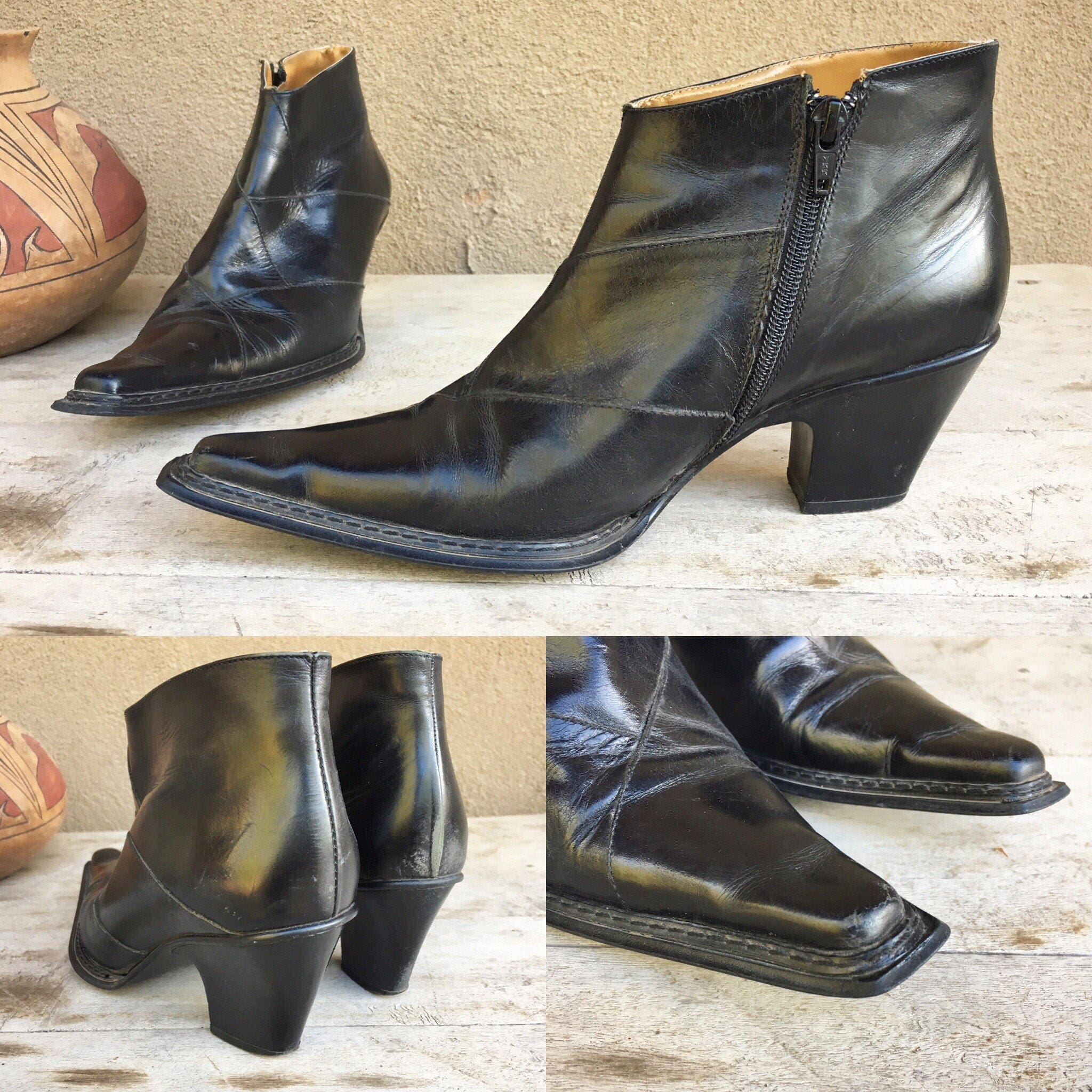 short flat leather booties