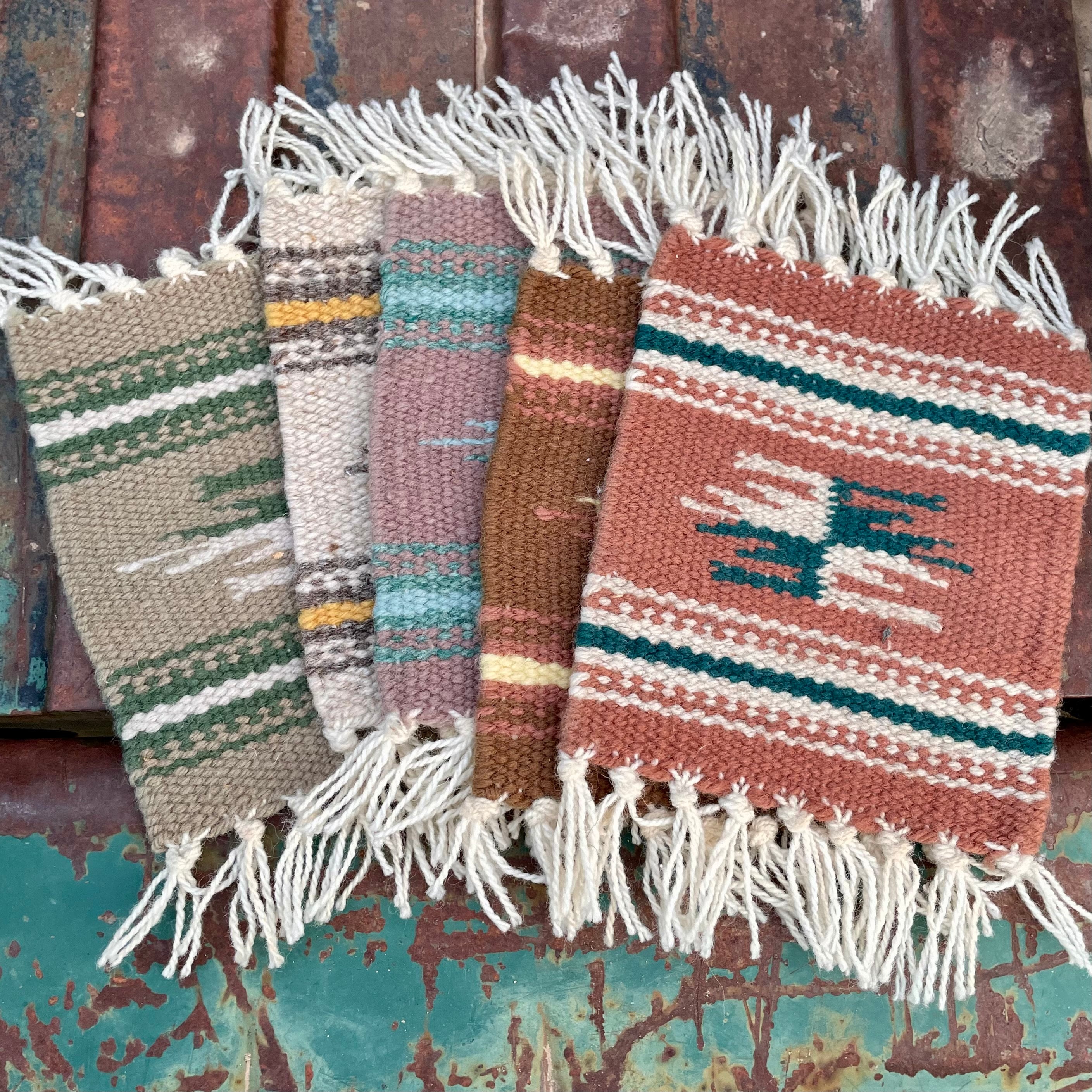 Set of Five Miniature Mismatched Woven Rug Coasters from Mexico ...
