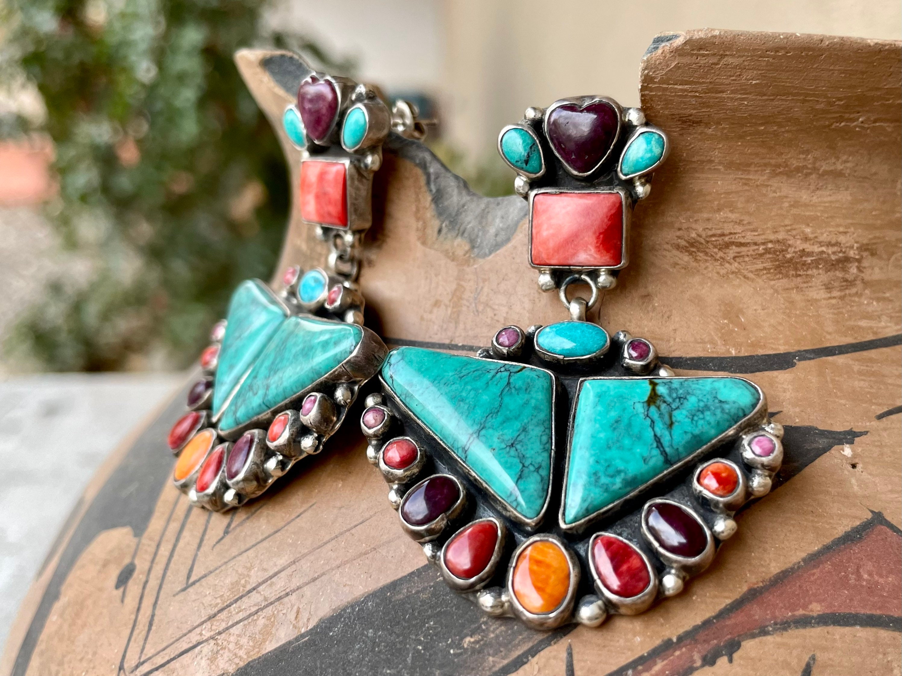 Navajo Spiny Oyster and Turquoise Earrings #144