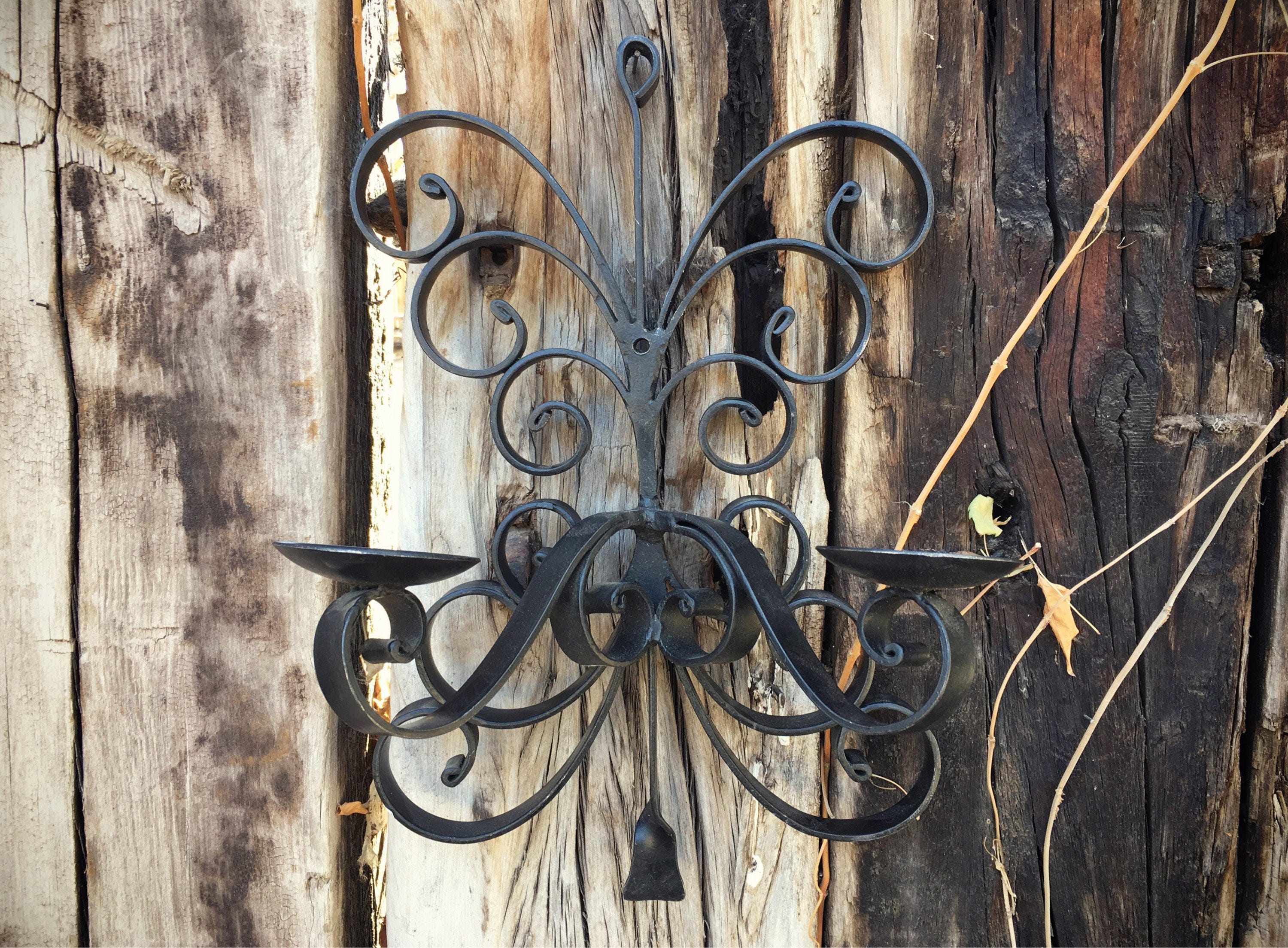 Wall Mounted Mexican Wrought Iron Candle Holder, Rustic Candle Sconce