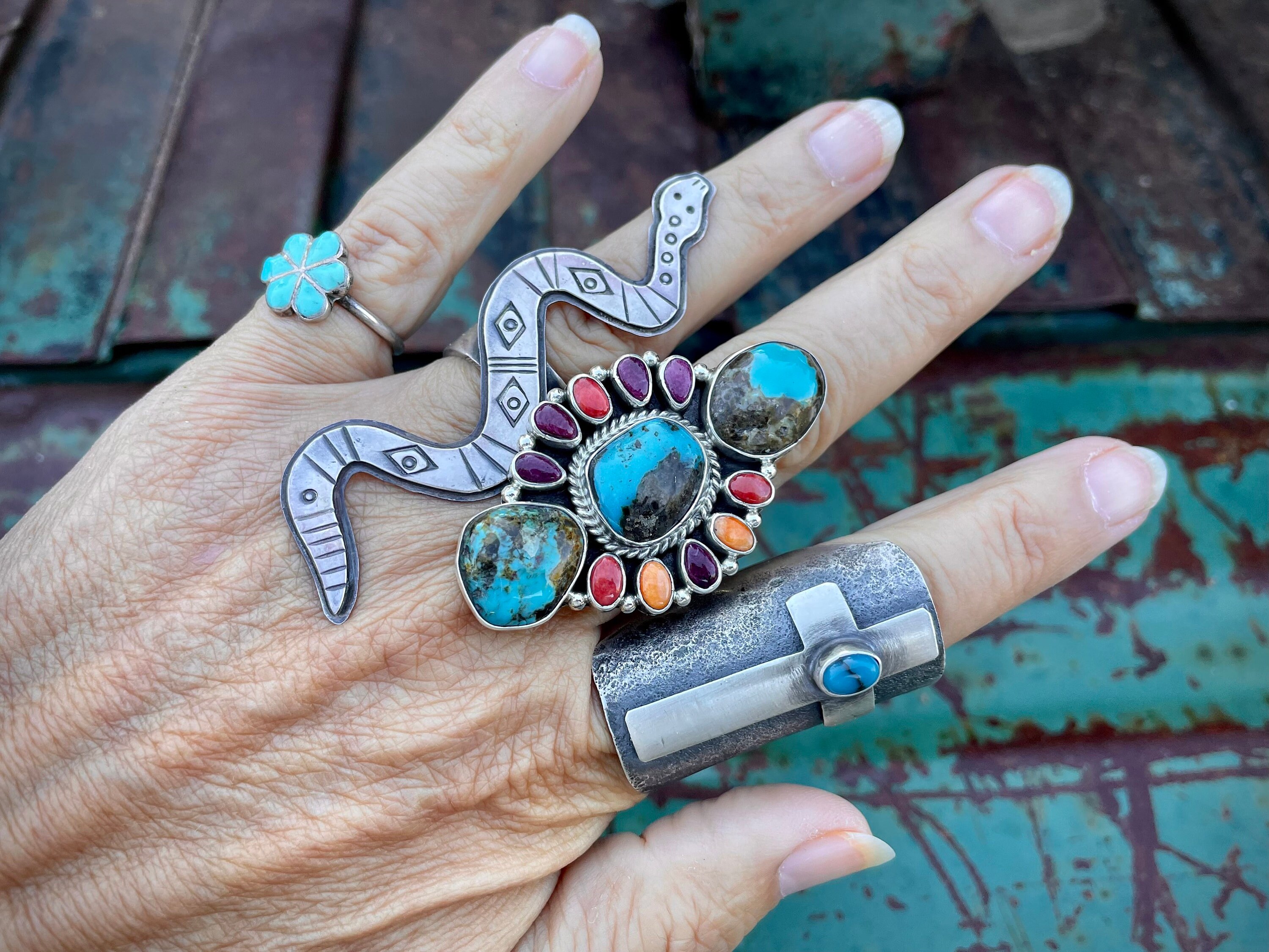 Navajo Mary Jane Garcia Turquoise Multistone Ring Size 8.5, Native ...
