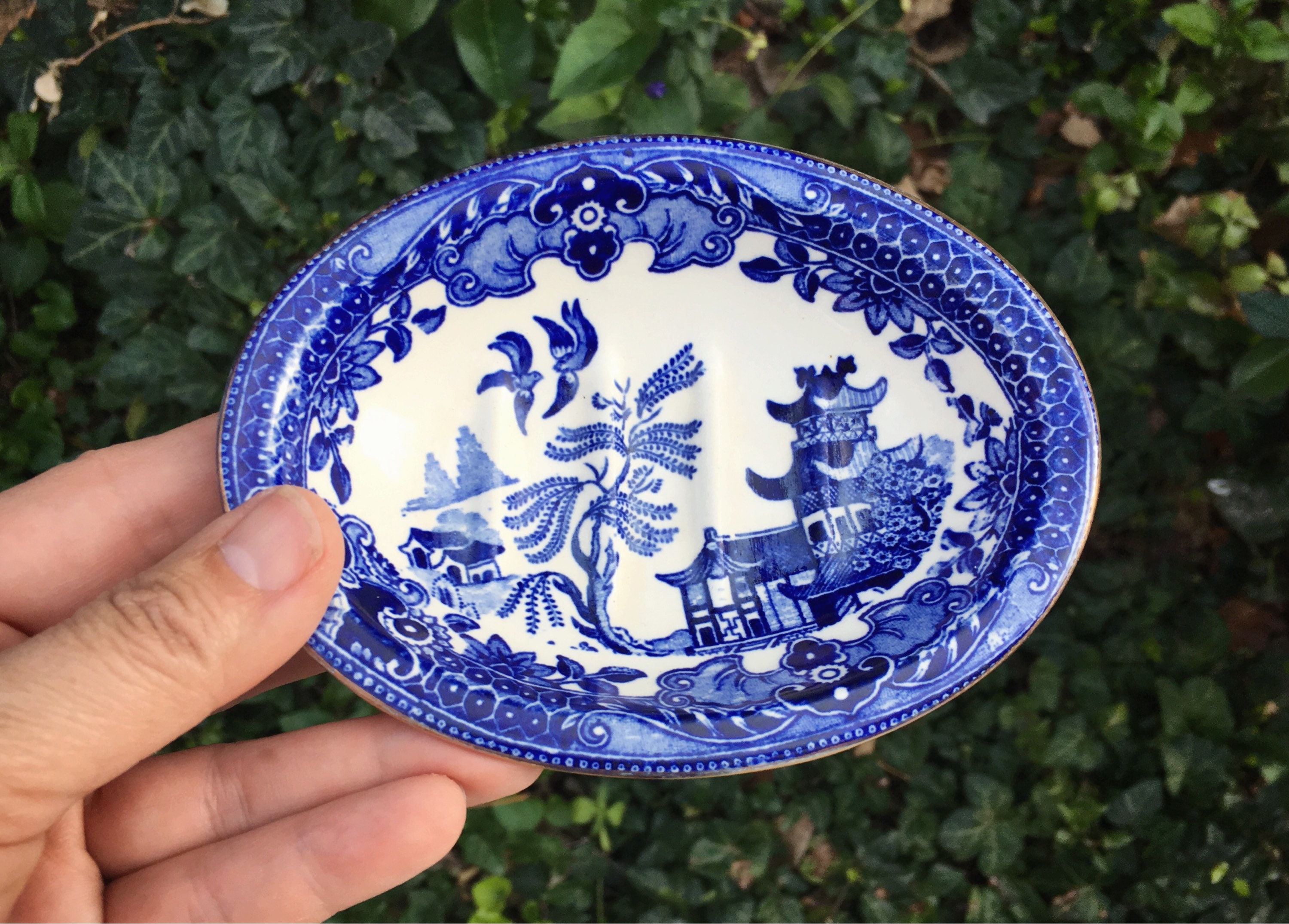 Made in England Blue Willow Soap Dish Gold Trim Burleigh Ware Blue and