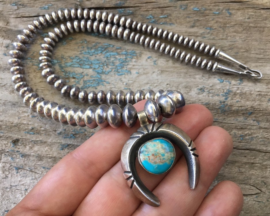 Turquoise Naja Pendant with Silver Bead Chain Necklace for