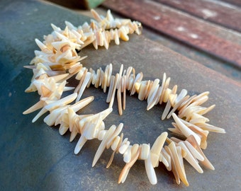 1980s Spiky Shell Pieces Necklace Approx 17.5", Organic Natural Beads for Supply, Bohemian Hippie Southwestern Jewelry Native American Style