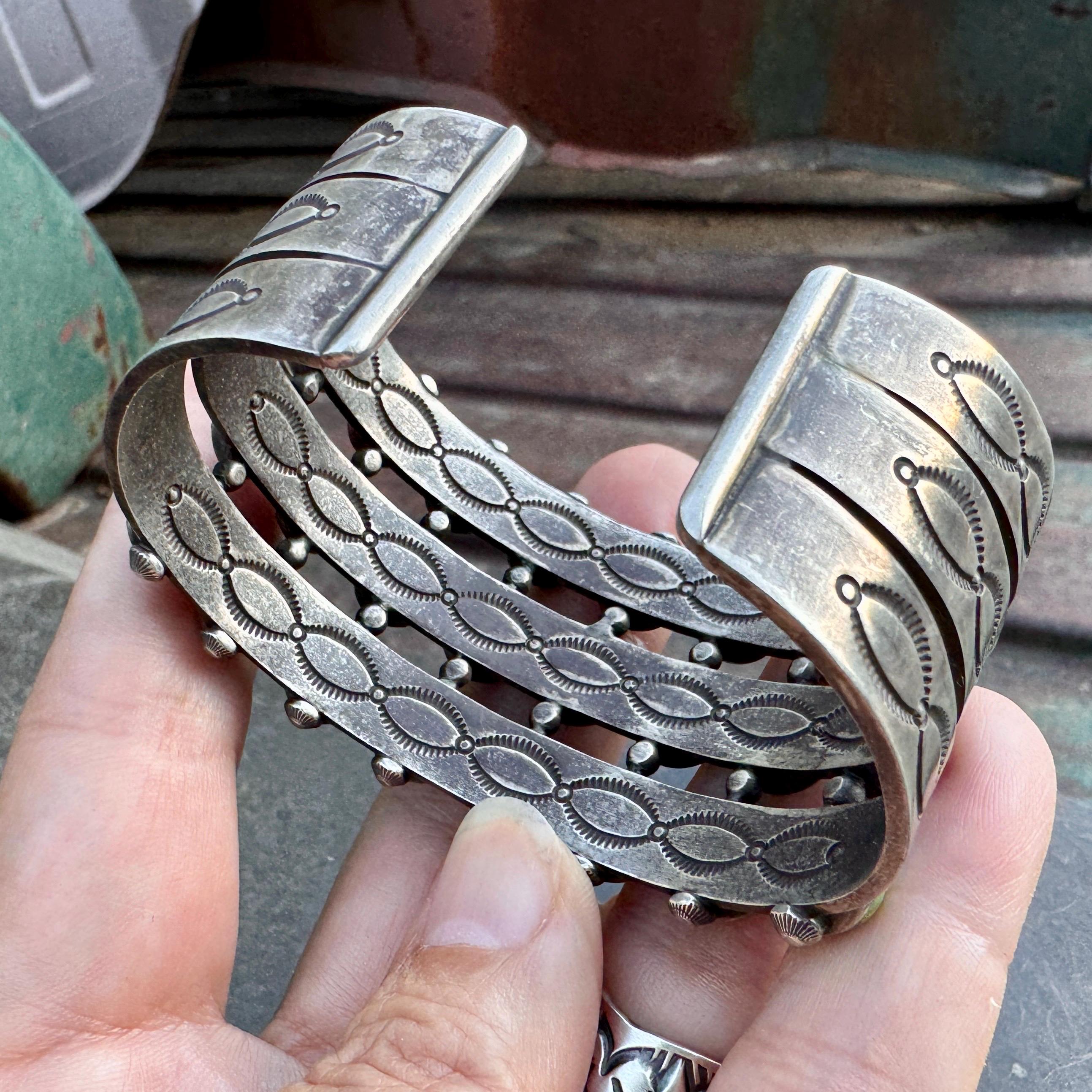 Navajo Herman Smith Three Row Turquoise Cuff Bracelet Approx Navajo Herman Smith Three Row Turquoise Cuff Bracelet Approx