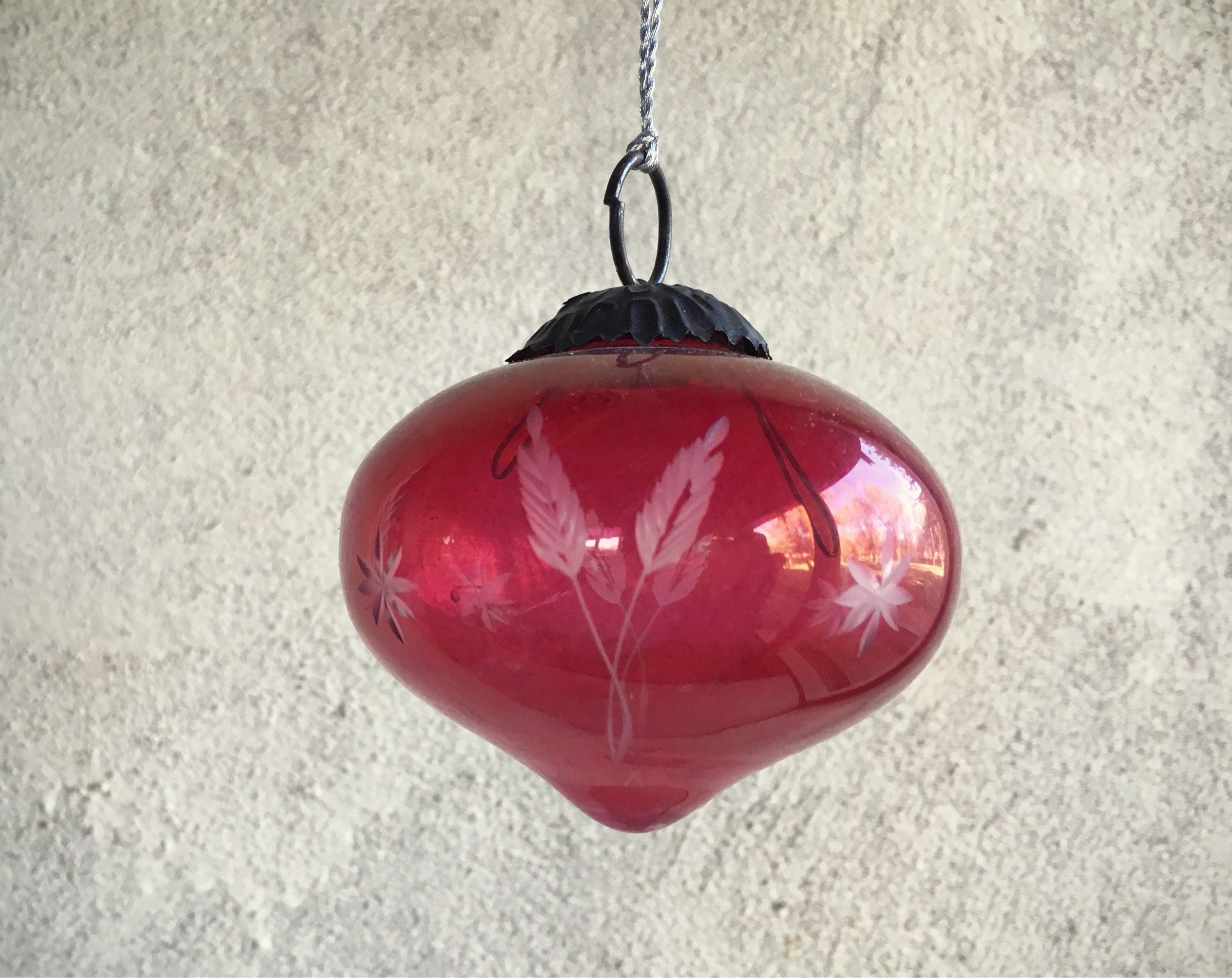 Pair of Vintage Colored Glass Christmas Ornaments Kugel Style Holiday Decor