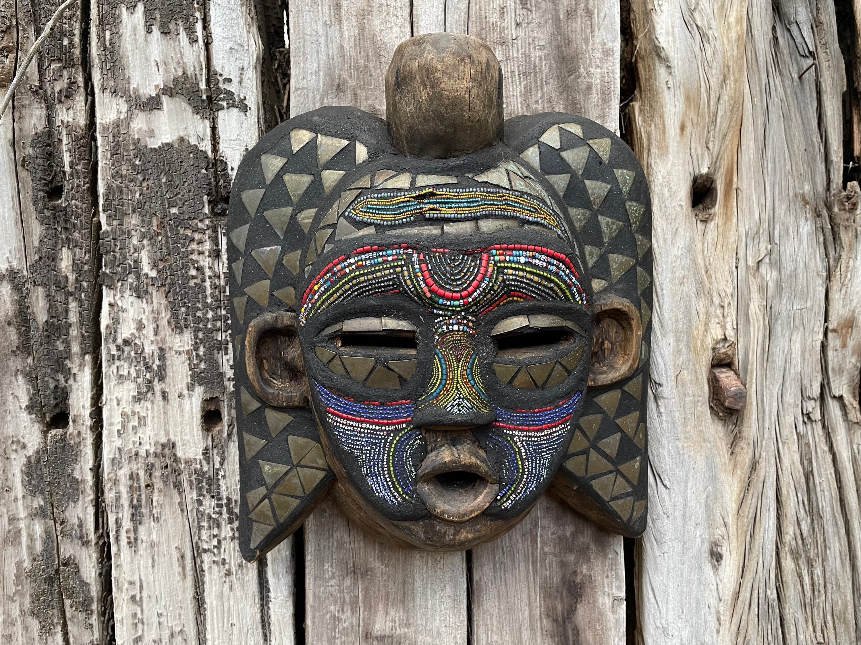 Large Vintage Wooden Folk Art Mask Wall Hanging, Ghana Africa Ashanti ...